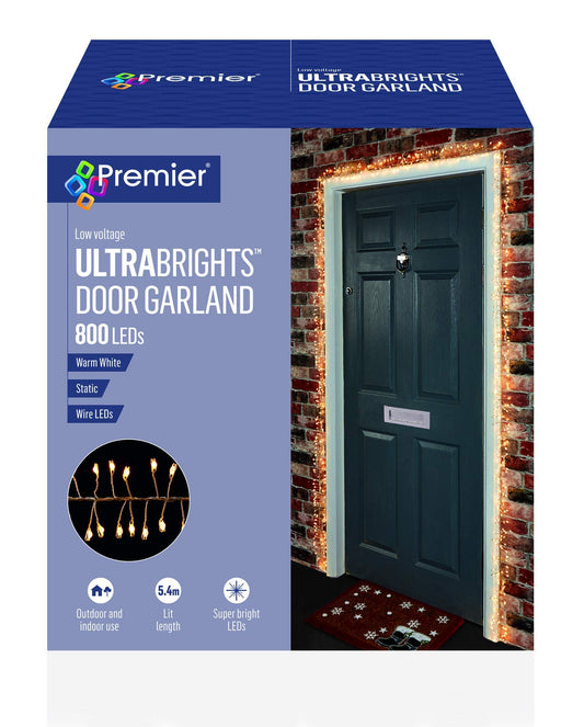 Christmas Door Cluster Pin Wire Fairy Lights Ultrabrights Door Garland 800 LEDs Warm White - Hats By Cressida