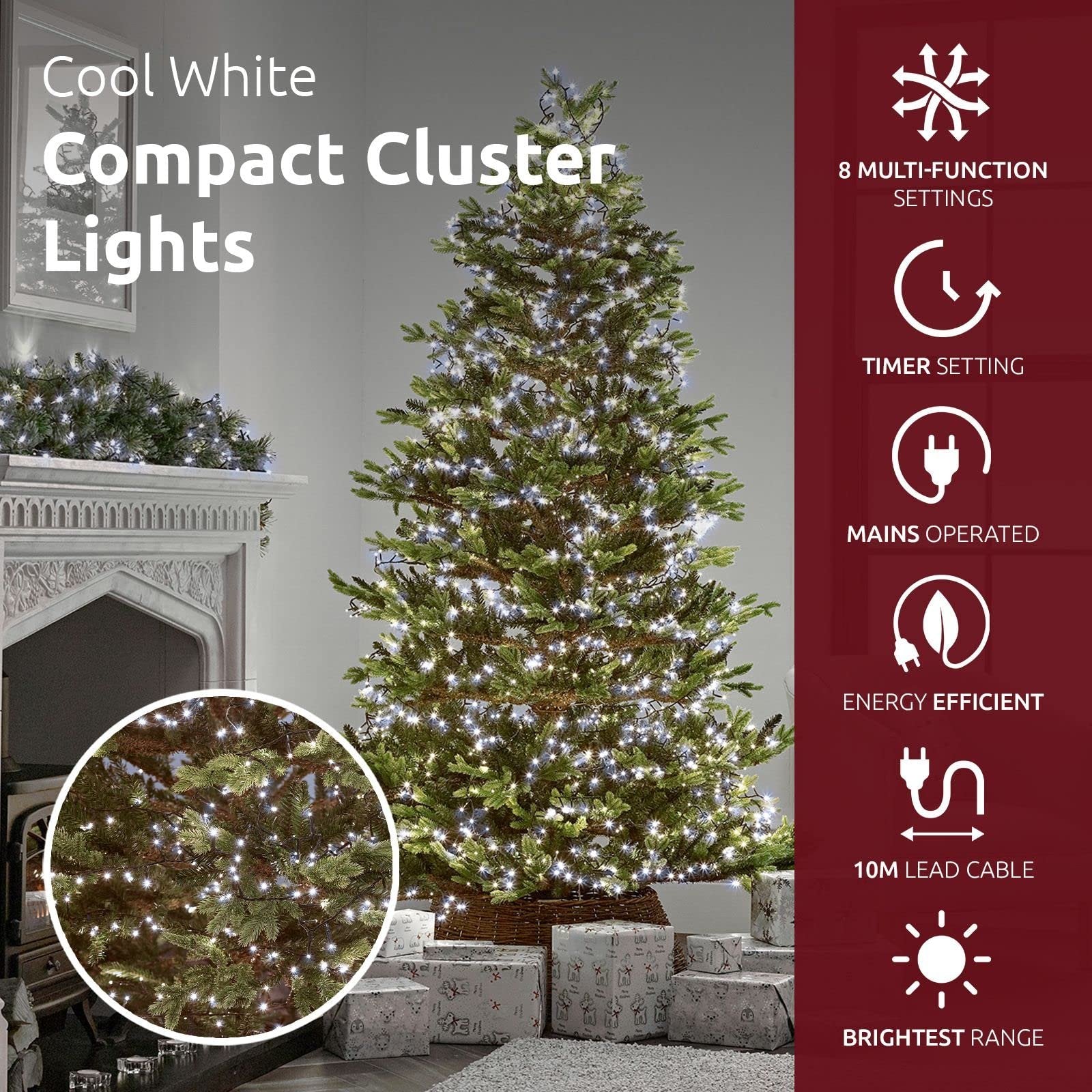 Compact Cluster Christmas Xmas ICE WHITE 2000 Fairy Tree String LED Lights - Hats By Cressida