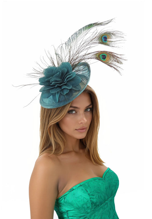 Gemma Teal Peacock Royal Ascot Fascinator Hat
