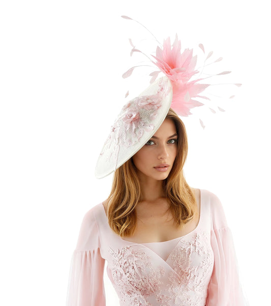 Julia Embroidered Jeweled Crystal Feather Kentucky Derby High Tea Fascinator