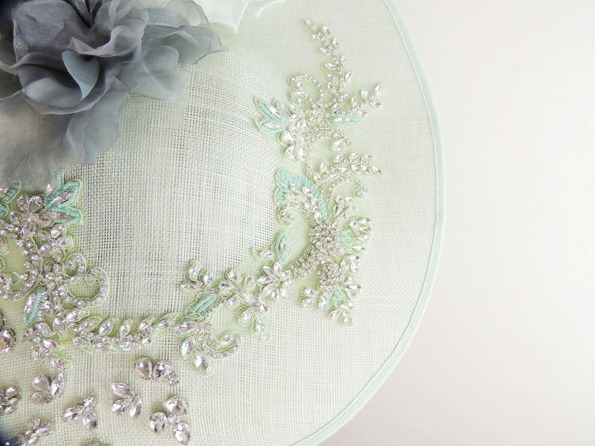 Kat Bespoke Jeweled Crystal Large Saucer Fascinator Hat – Hats By Cressida