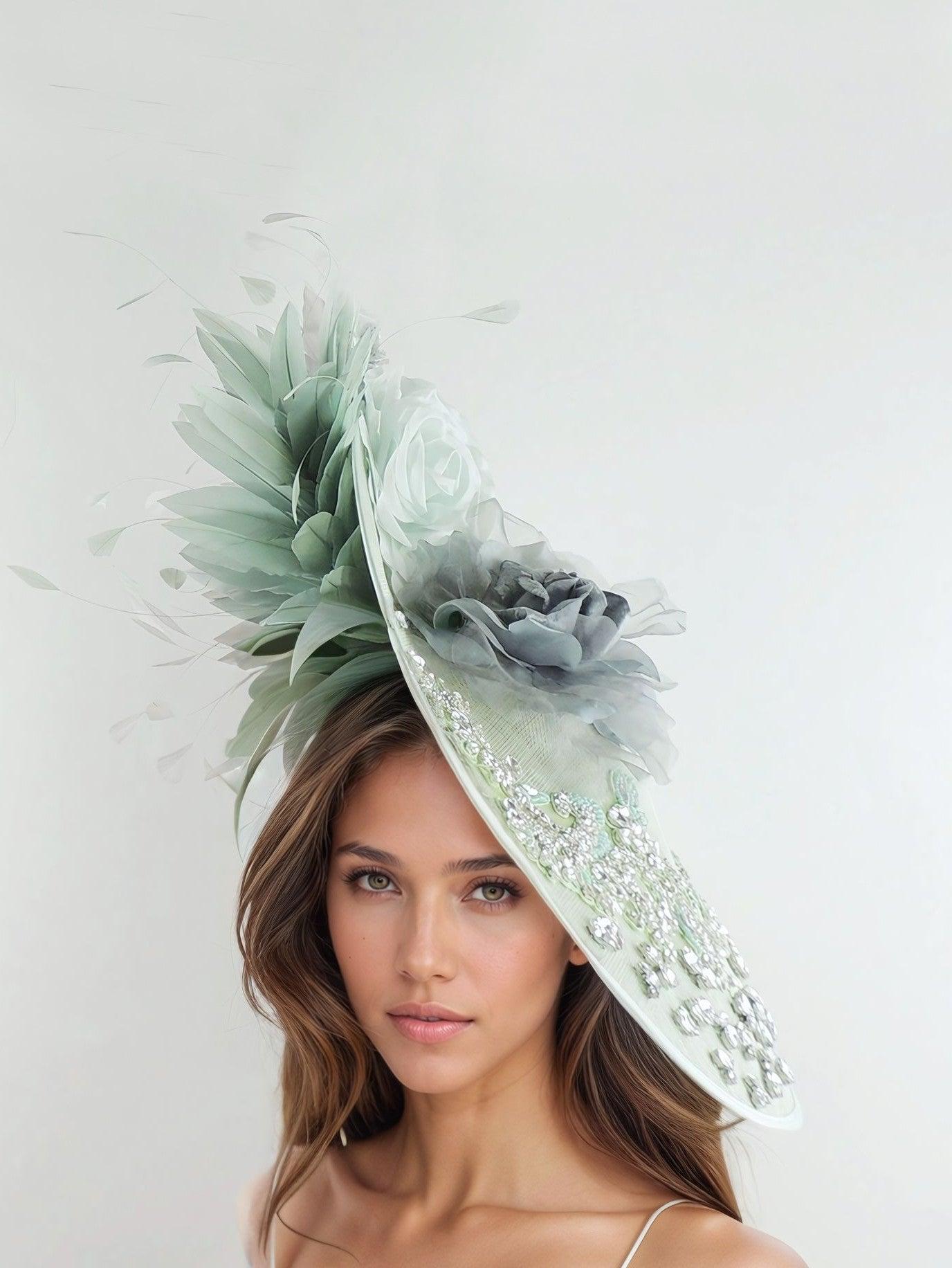 Kat Bespoke Jeweled Crystal Large Saucer Fascinator Hat