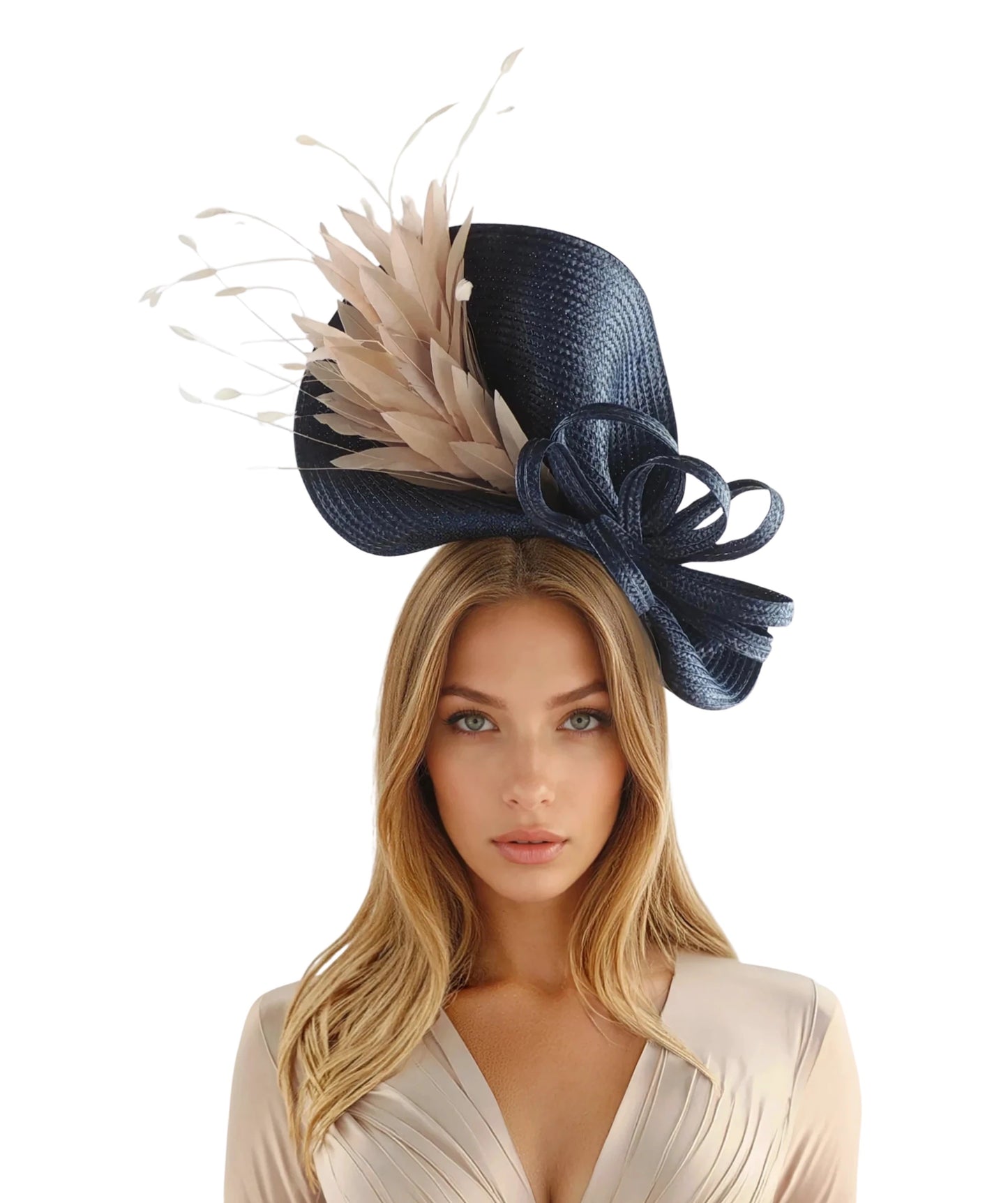 Farideh -  Feathers and Bow Mother of Bride/Groom Headpiece