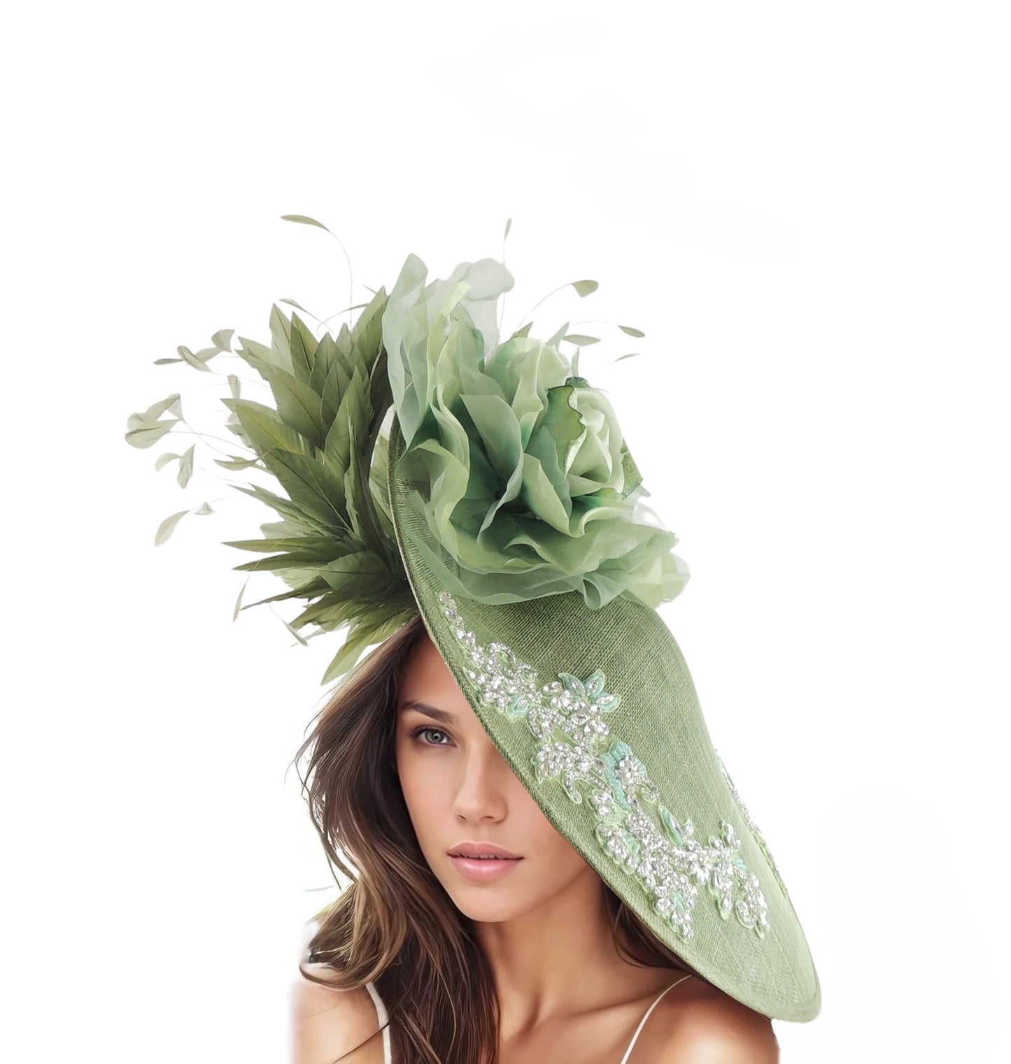 Kat Bespoke Jeweled Crystal Large Saucer Fascinator Hat