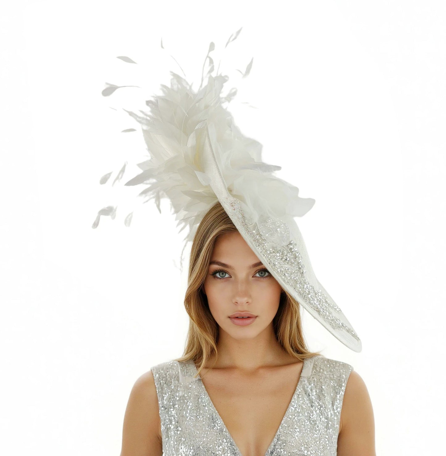 Kat Bespoke Jeweled Crystal Large Saucer Fascinator Hat