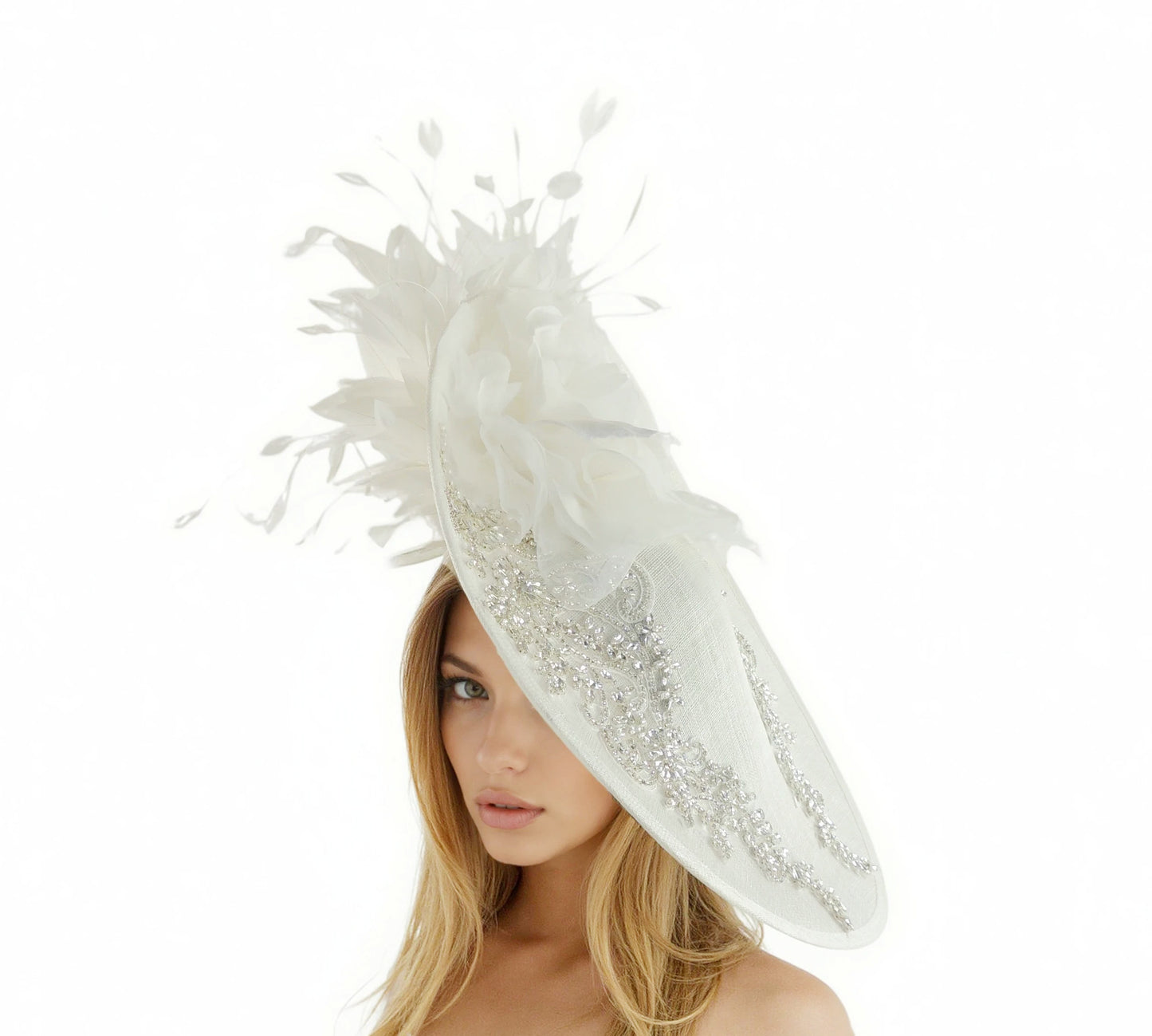 Kat Bespoke Jeweled Crystal Large Saucer Fascinator Hat