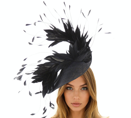 Mieke Feather Fascinator – Statement Saucer Hat for Royal Ascot, Kentucky Derby & Special Occasions