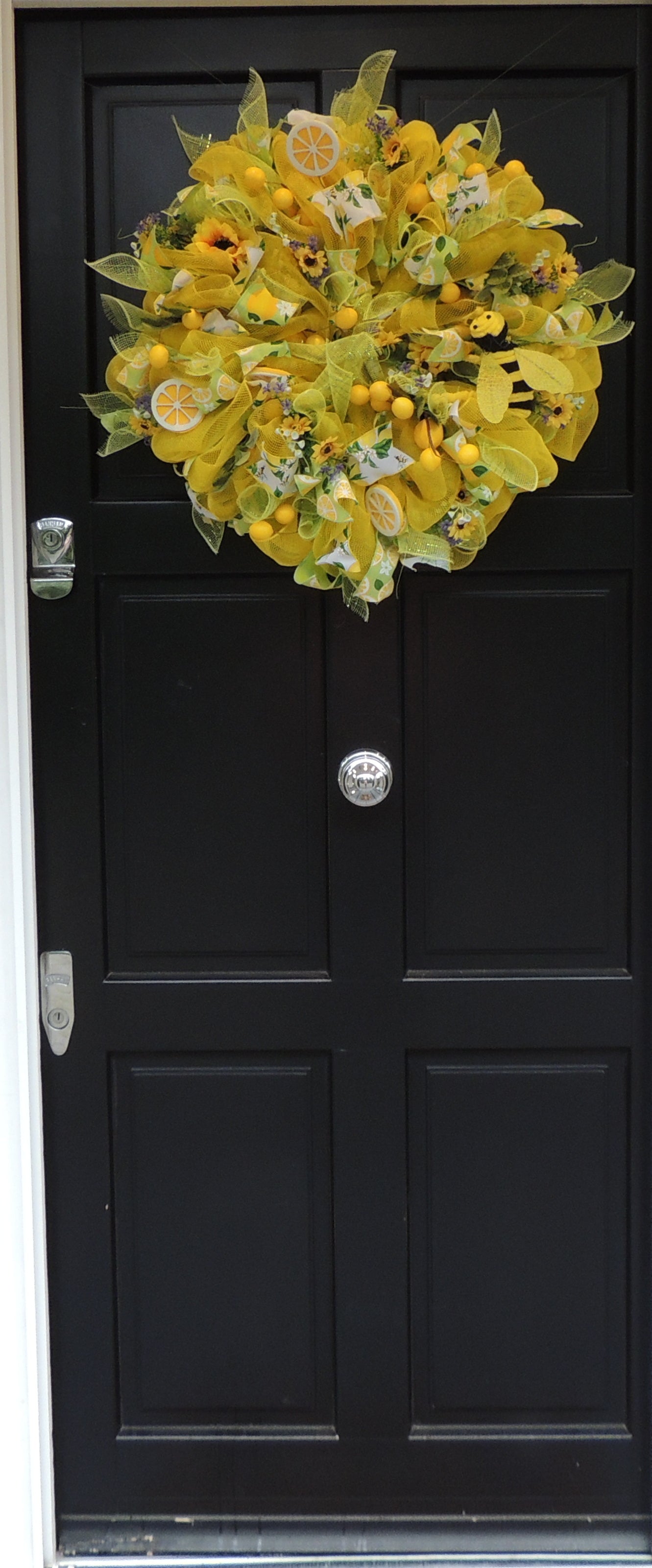 Lemon Bee Summer Wreath 60cm | Yellow Front Door Decor with Sunflowers & Citrus Bumblebee