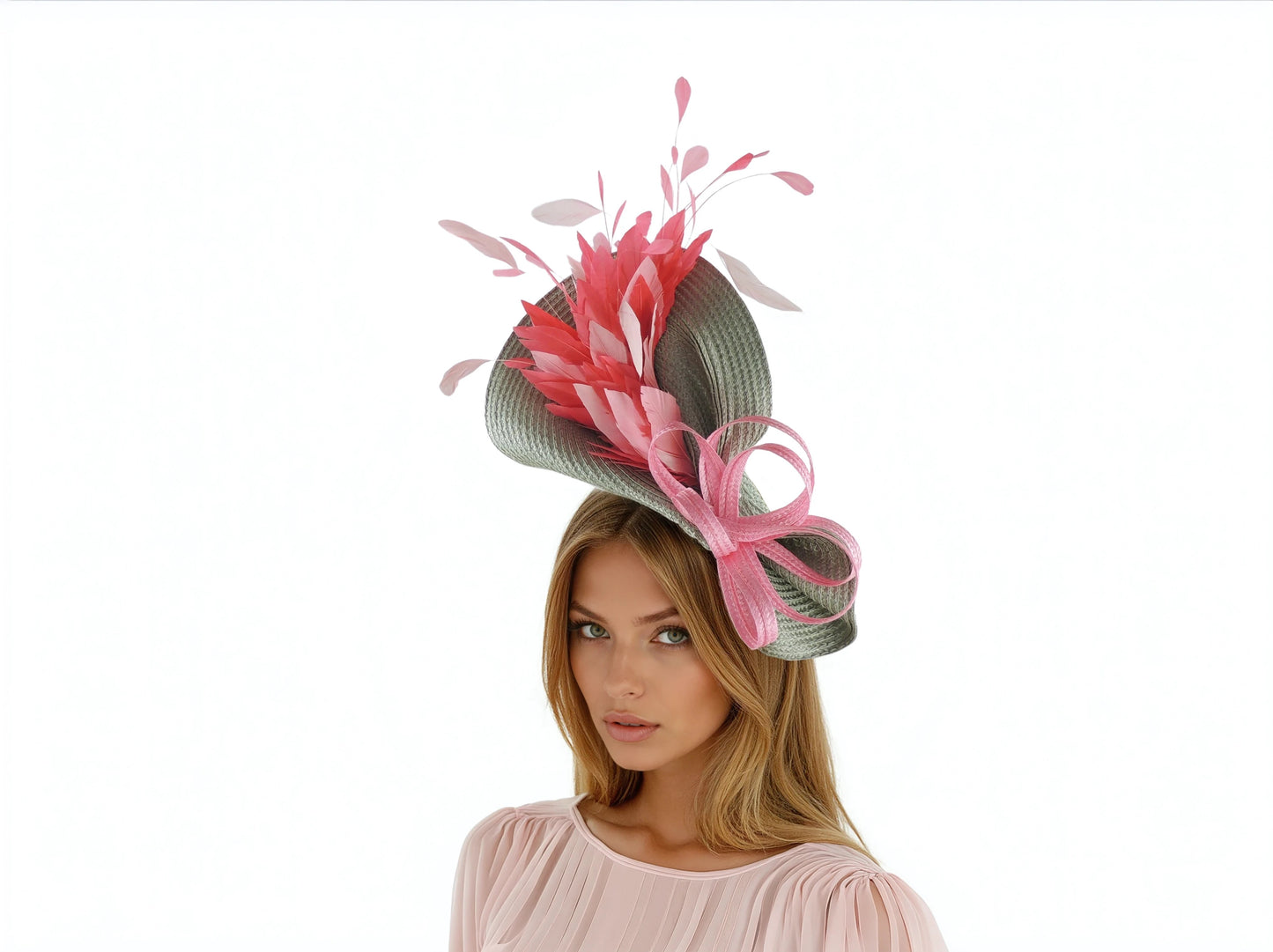 Farideh -  Feathers and Bow Mother of Bride/Groom Headpiece