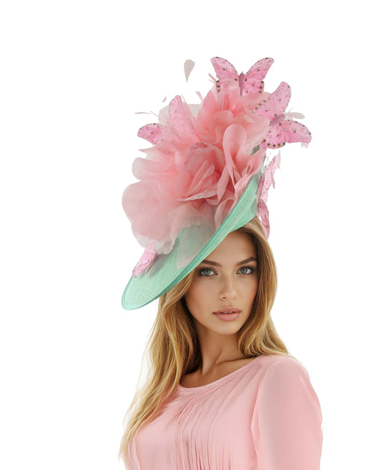 Mabel Statement Sinamay Fascinator Hatinator Floral Buttefly Feather Design