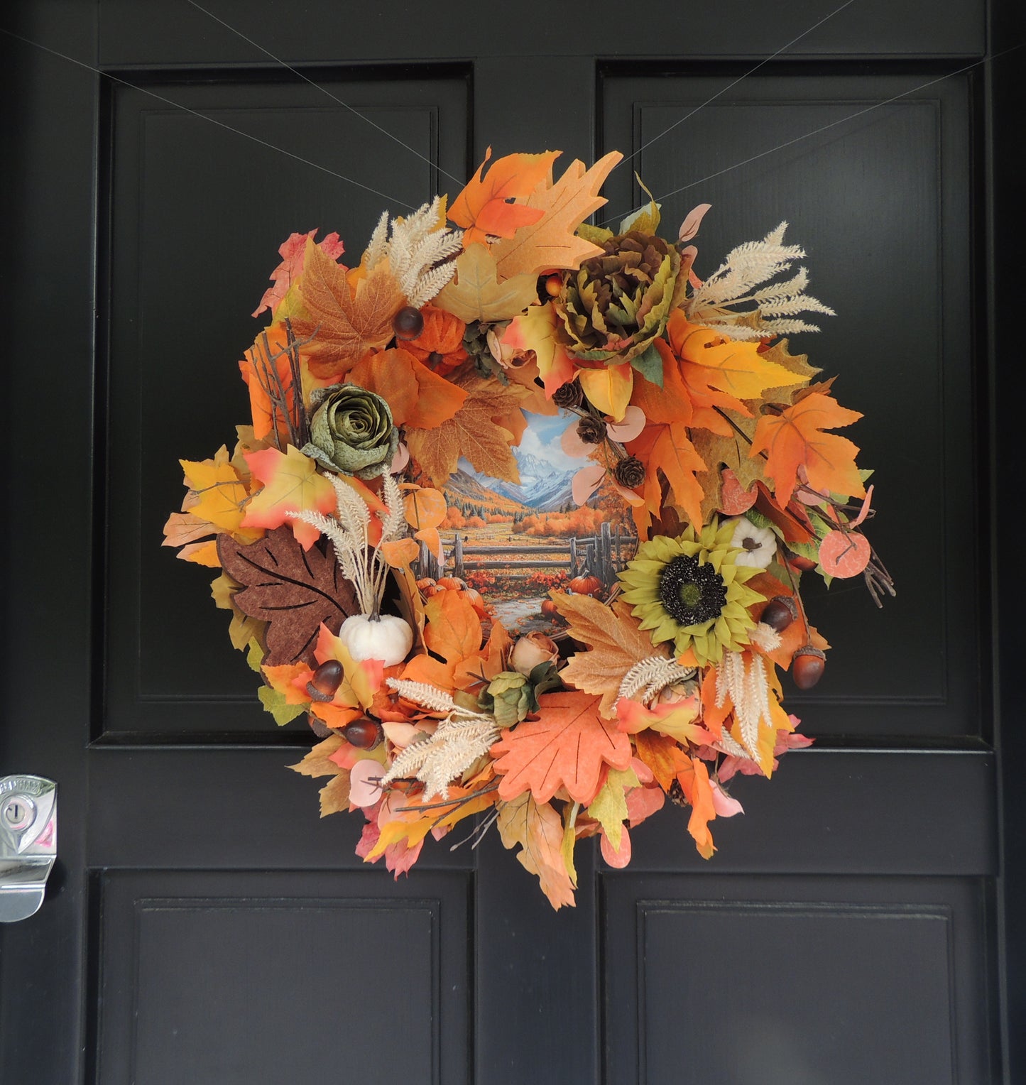 Fall Wreath for Front Door – 45cm Autumn Pumpkin & Sunflower Farmhouse Harvest Wreath