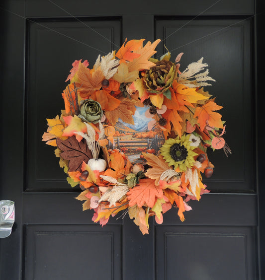 Fall Wreath for Front Door – 45cm Autumn Pumpkin & Sunflower Farmhouse Harvest Wreath