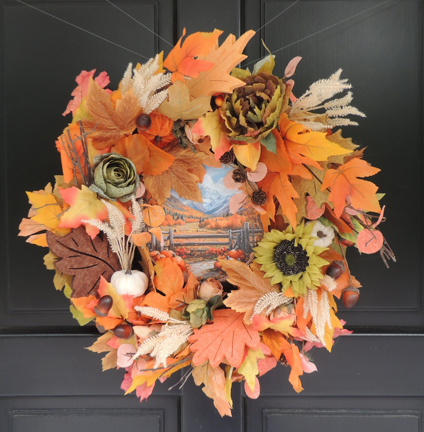 Fall Wreath for Front Door – 45cm Autumn Pumpkin & Sunflower Farmhouse Harvest Wreath