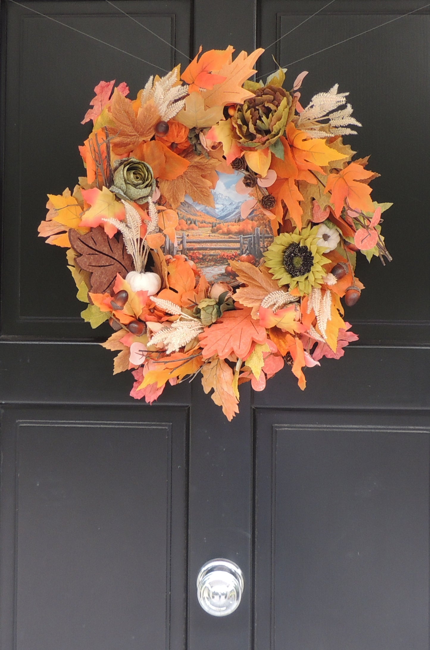Fall Wreath for Front Door – 45cm Autumn Pumpkin & Sunflower Farmhouse Harvest Wreath