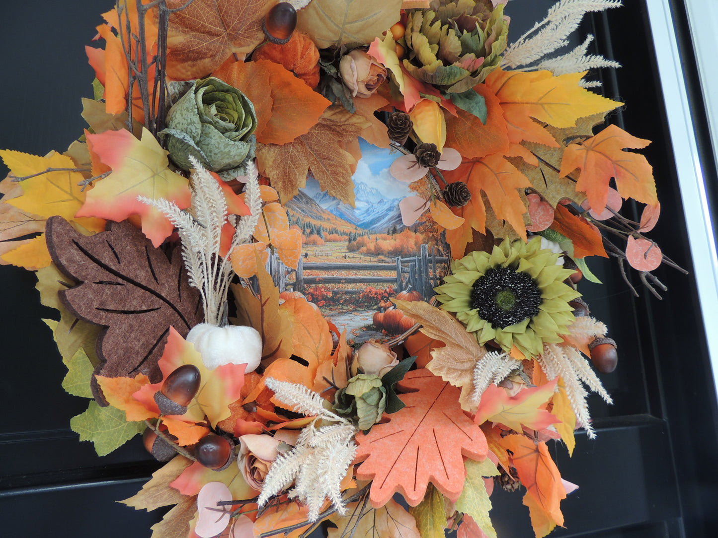Fall Wreath for Front Door – 45cm Autumn Pumpkin & Sunflower Farmhouse Harvest Wreath