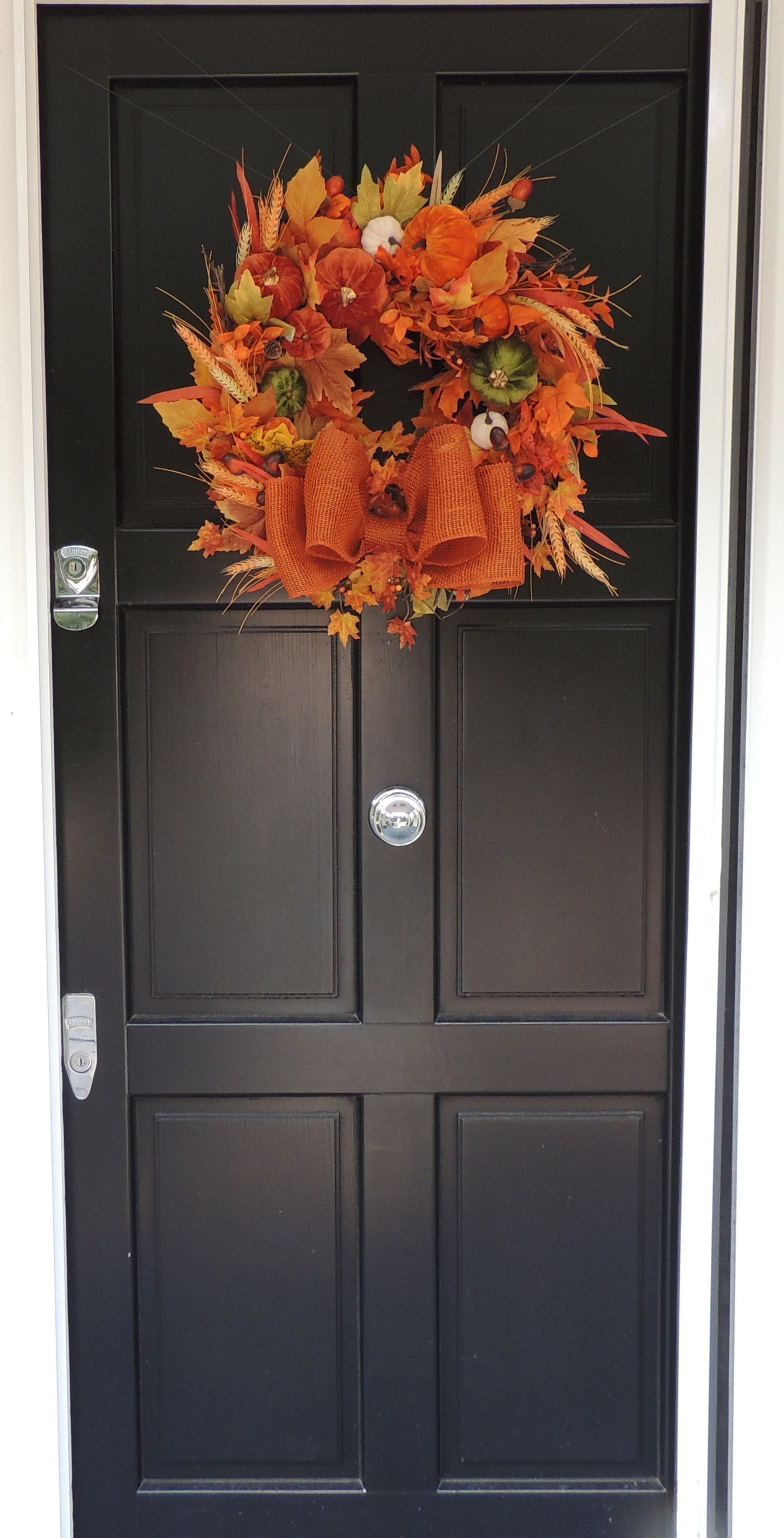 Autumn Velvet Pumpkin Wreath 50cm – Large Fall Harvest Front Door Wreath with Pumpkins, Wheat, Acorns, Pinecones & Rustic Bow