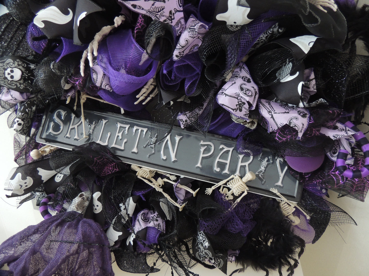 Luxury Purple Skeleton Halloween Wreath | Black & Purple Front Door Decor | 60cm (24")