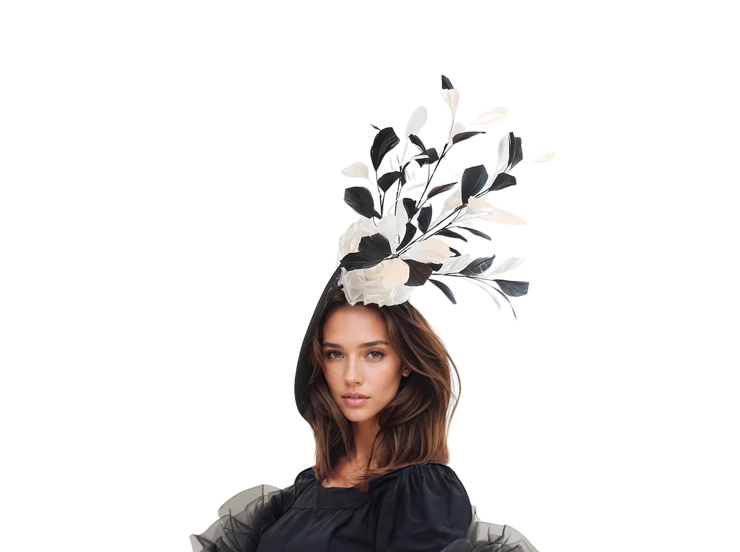 Natalie | Large Feather Statement Saucer Fascinator Hat
