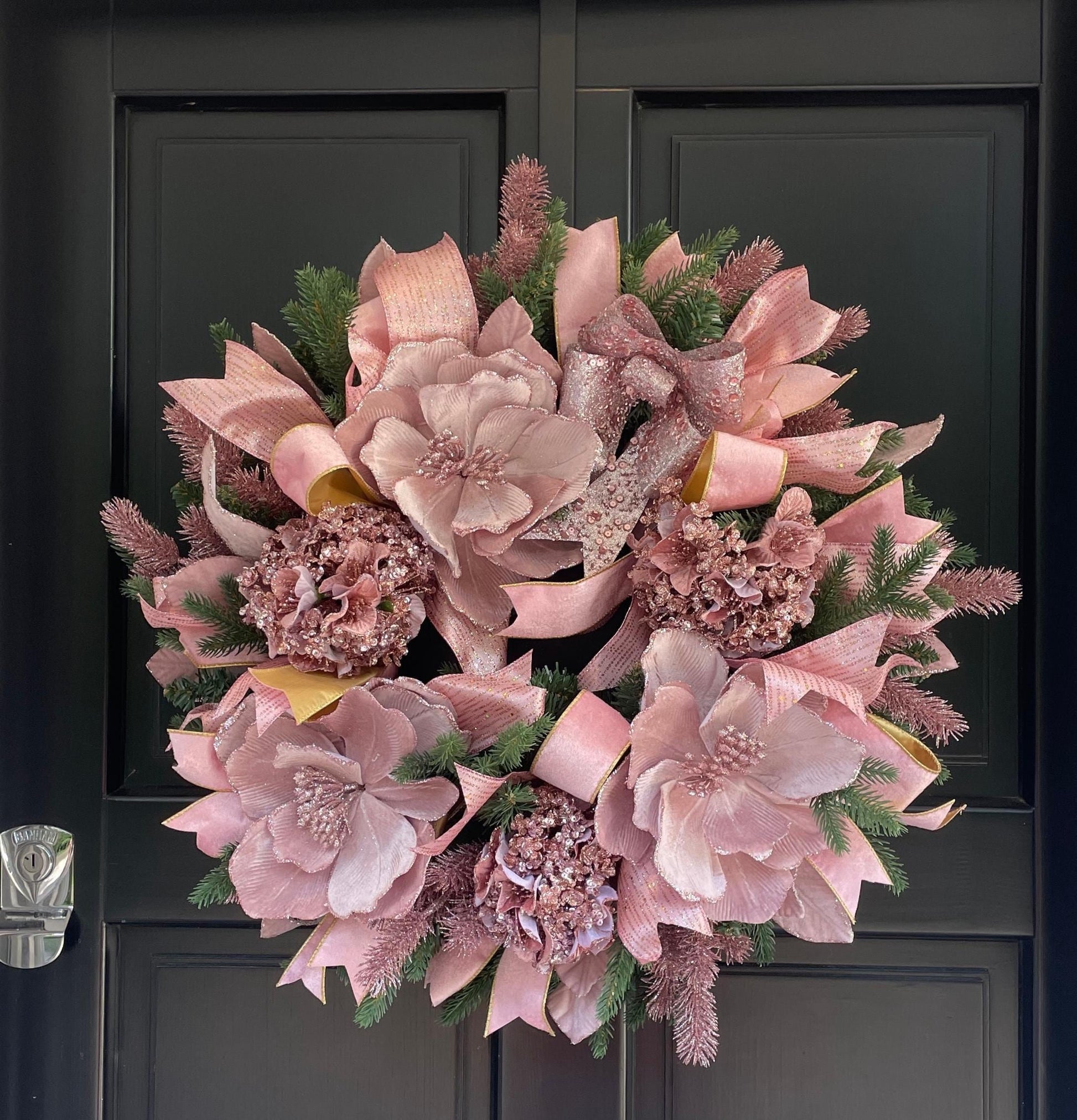 Elegant Pink XL Christmas Front Door Wreath Elegant Porch Holiday House Home Decor Decoration Boho Glam Winter Swag Designer Unique - Hats By Cressida