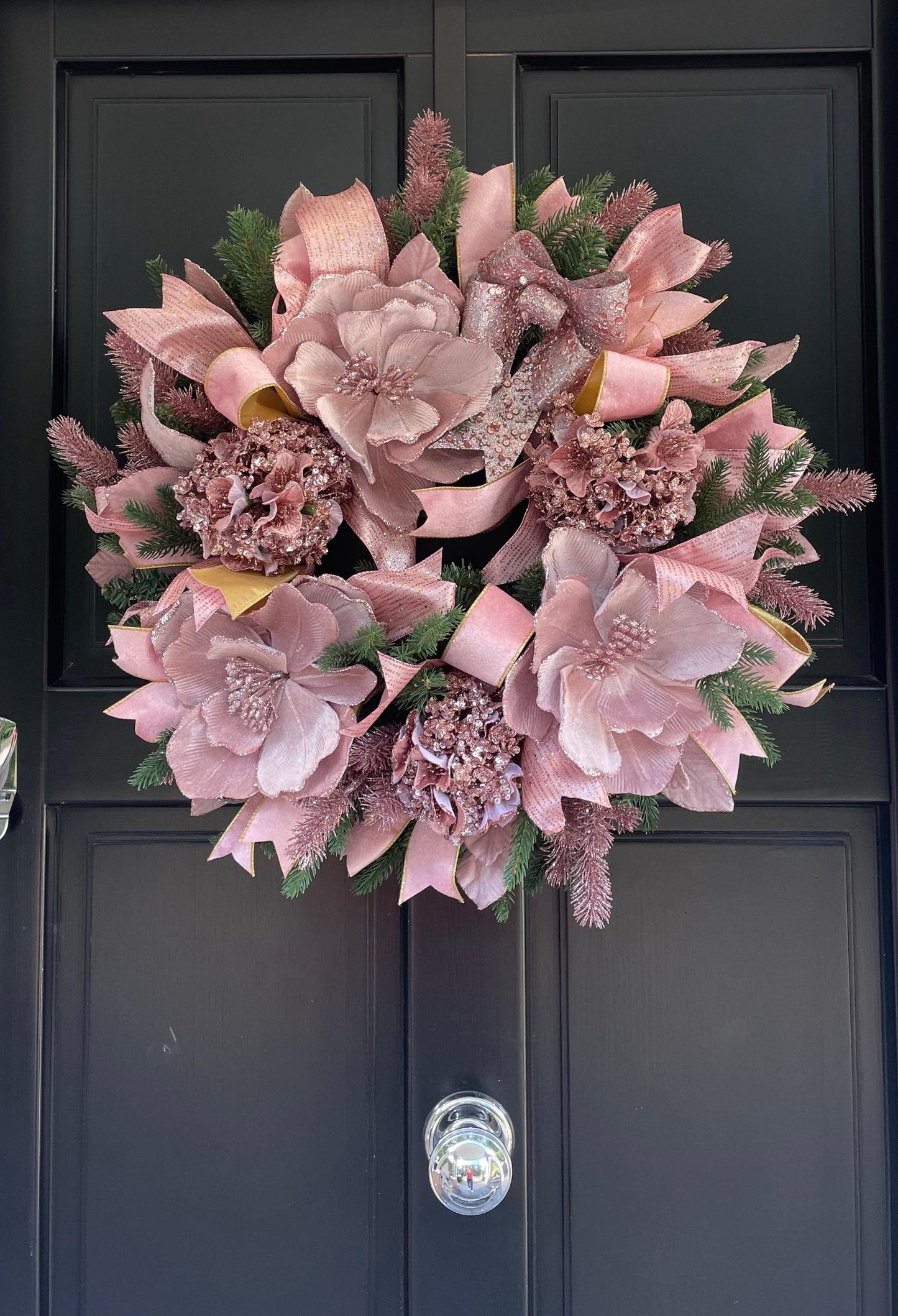 Elegant Pink XL Christmas Front Door Wreath Elegant Porch Holiday House Home Decor Decoration Boho Glam Winter Swag Designer Unique - Hats By Cressida
