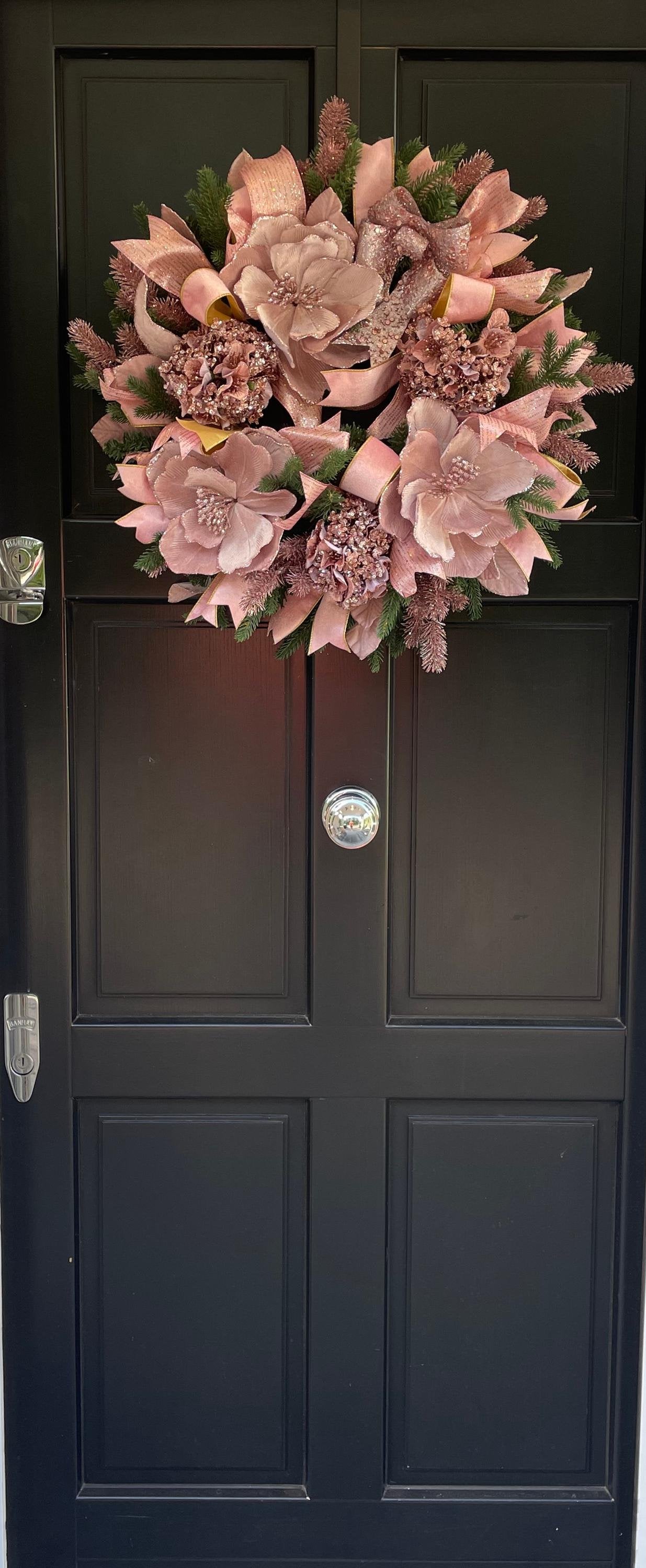 Elegant Pink XL Christmas Front Door Wreath Elegant Porch Holiday House Home Decor Decoration Boho Glam Winter Swag Designer Unique - Hats By Cressida