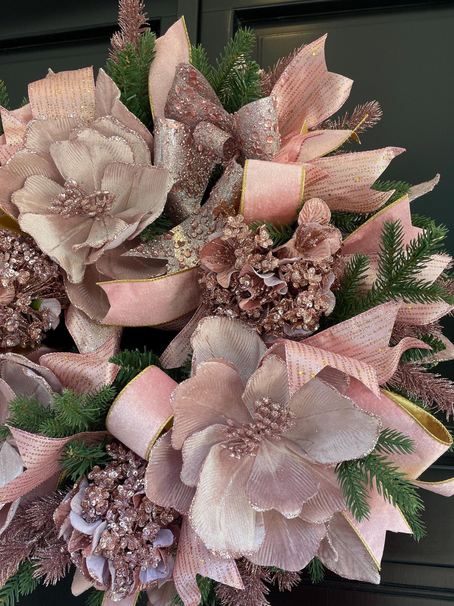 Elegant Pink XL Christmas Front Door Wreath Elegant Porch Holiday House Home Decor Decoration Boho Glam Winter Swag Designer Unique - Hats By Cressida