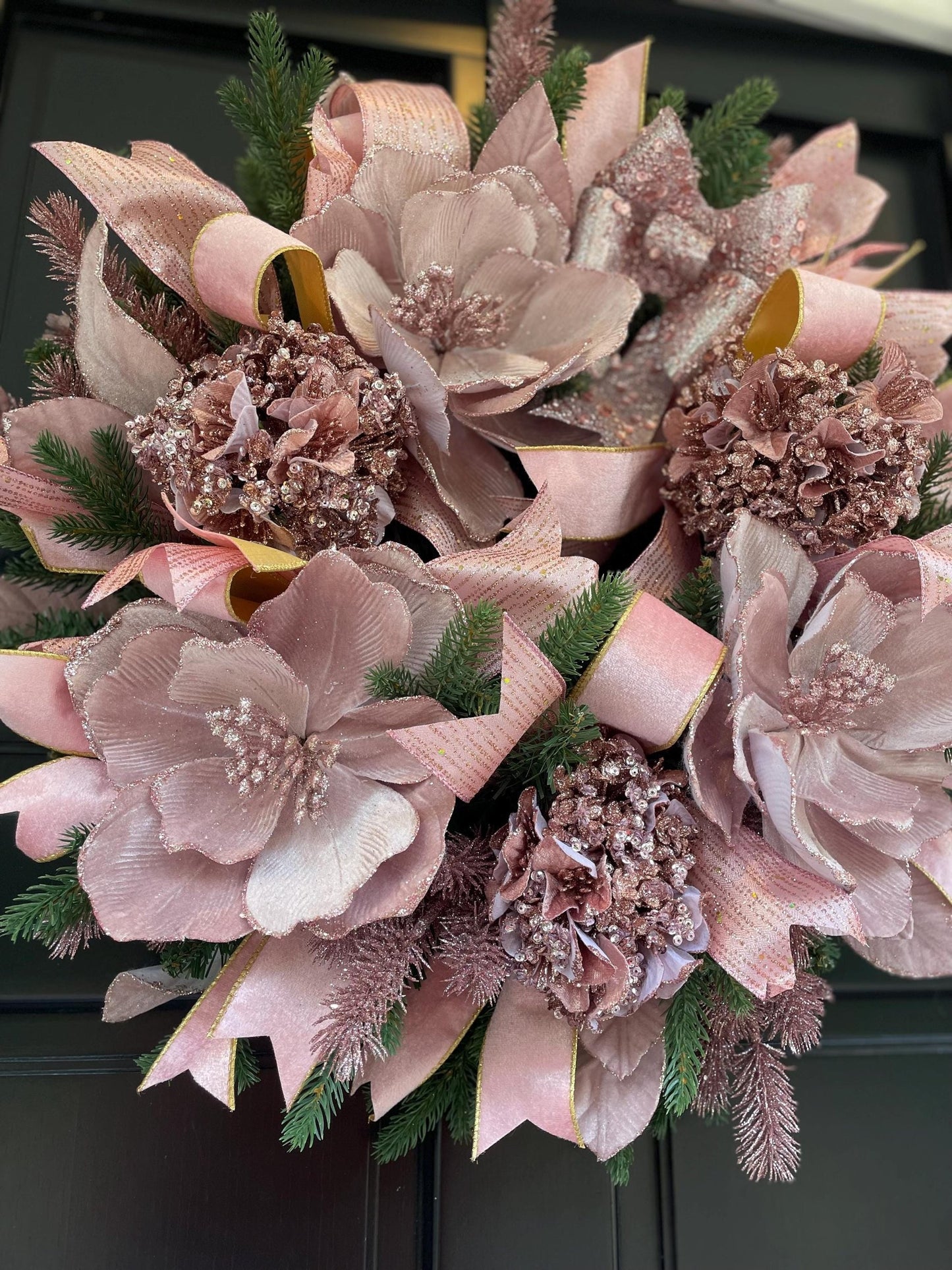 Elegant Pink XL Christmas Front Door Wreath Elegant Porch Holiday House Home Decor Decoration Boho Glam Winter Swag Designer Unique - Hats By Cressida