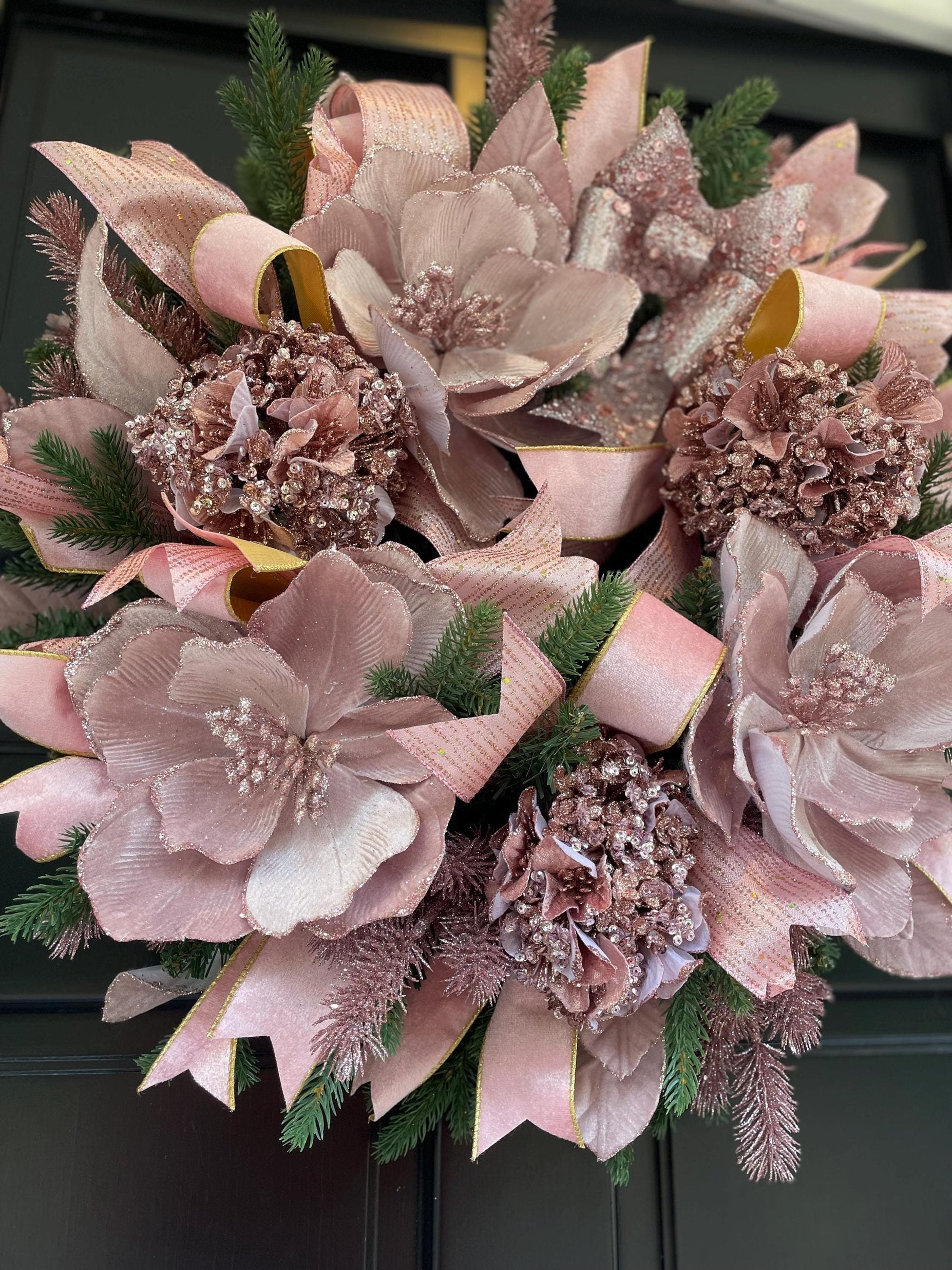 Elegant Pink XL Christmas Front Door Wreath Elegant Porch Holiday House Home Decor Decoration Boho Glam Winter Swag Designer Unique - Hats By Cressida