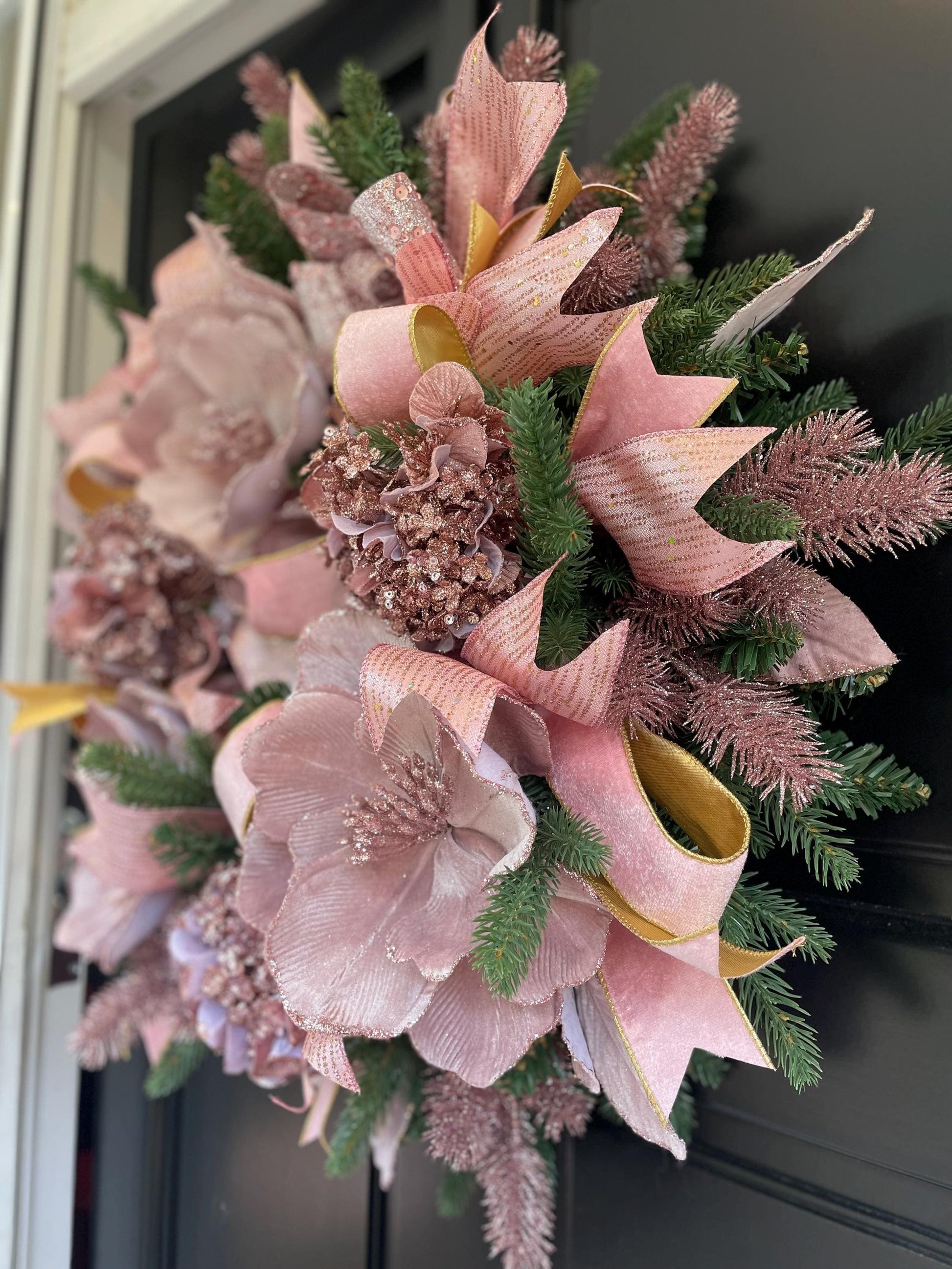 Elegant Pink XL Christmas Front Door Wreath Elegant Porch Holiday House Home Decor Decoration Boho Glam Winter Swag Designer Unique - Hats By Cressida