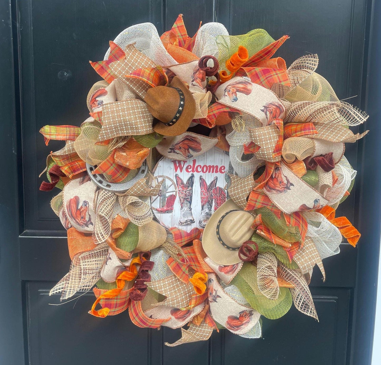 Elegant Southern Charm Wreath Front Door Welcome Y'all Rustic Country Girl Southern Belle Horse Lover Farmhouse Autumn Decor Home Porch Wall - Hats By Cressida