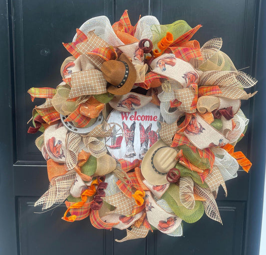 Elegant Southern Charm Wreath Front Door Welcome Y'all Rustic Country Girl Southern Belle Horse Lover Farmhouse Autumn Decor Home Porch Wall - Hats By Cressida