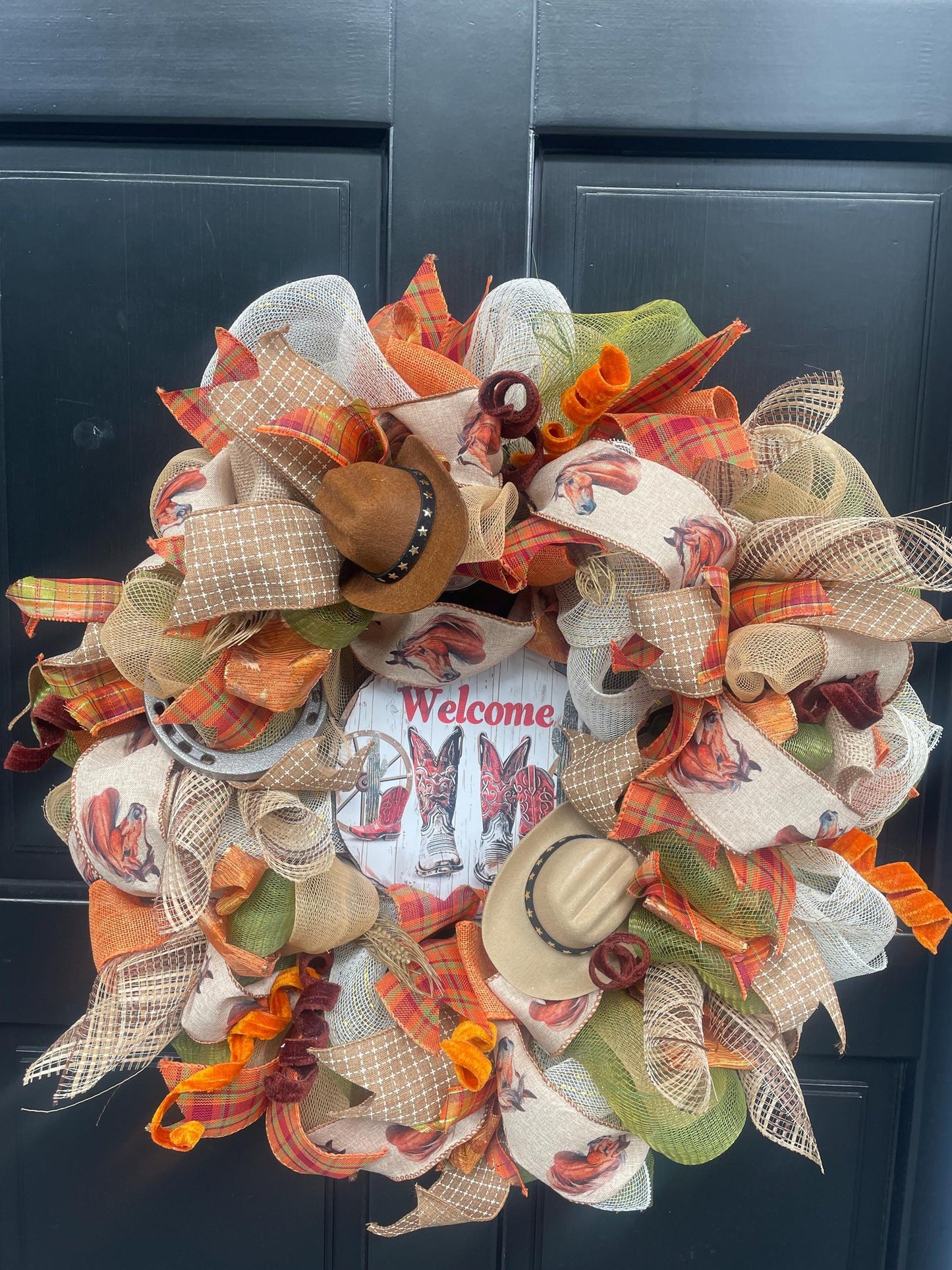 Elegant Southern Charm Wreath Front Door Welcome Y'all Rustic Country Girl Southern Belle Horse Lover Farmhouse Autumn Decor Home Porch Wall - Hats By Cressida