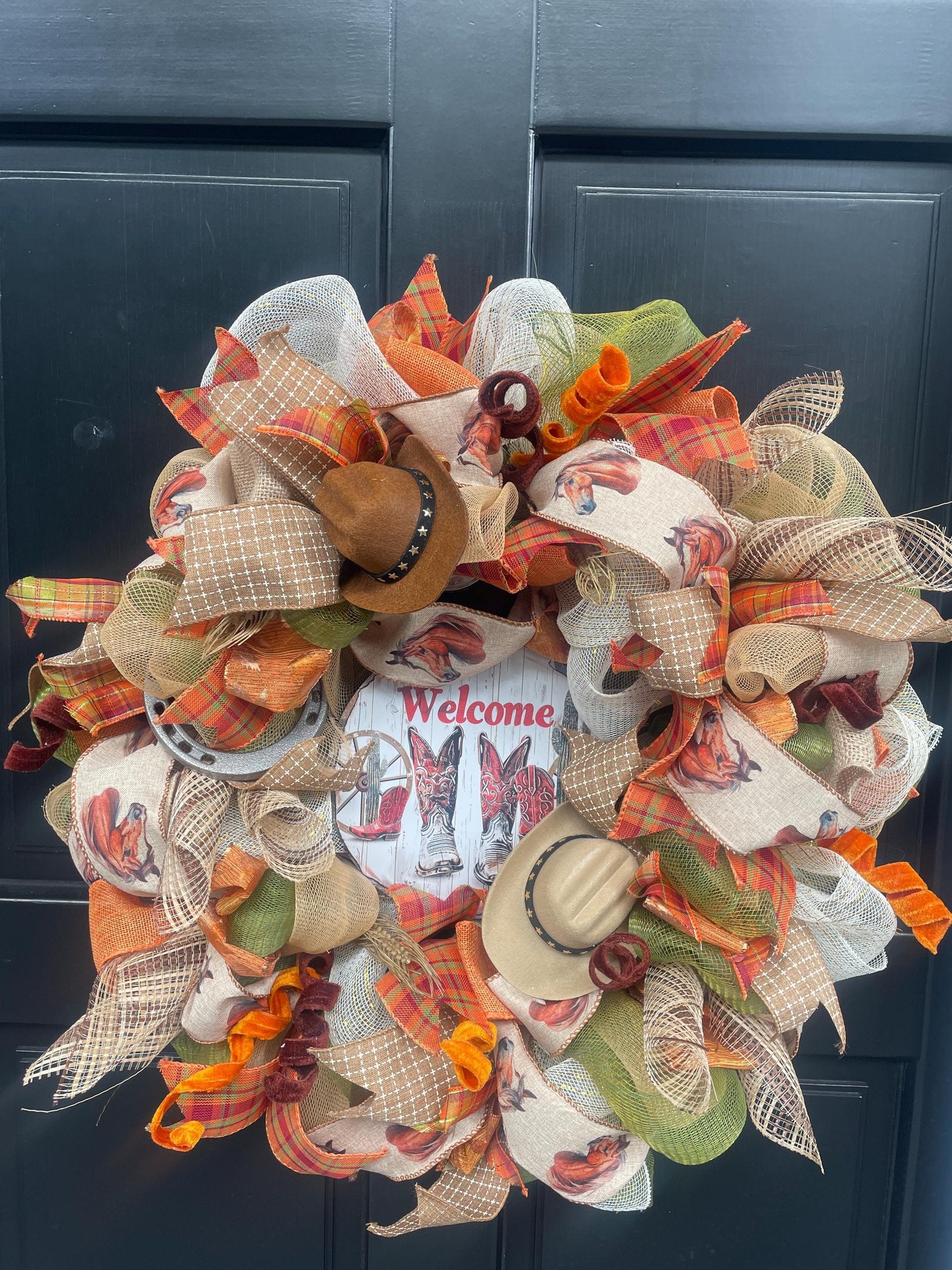 Elegant Southern Charm Wreath Front Door Welcome Y'all Rustic Country Girl Southern Belle Horse Lover Farmhouse Autumn Decor Home Porch Wall - Hats By Cressida