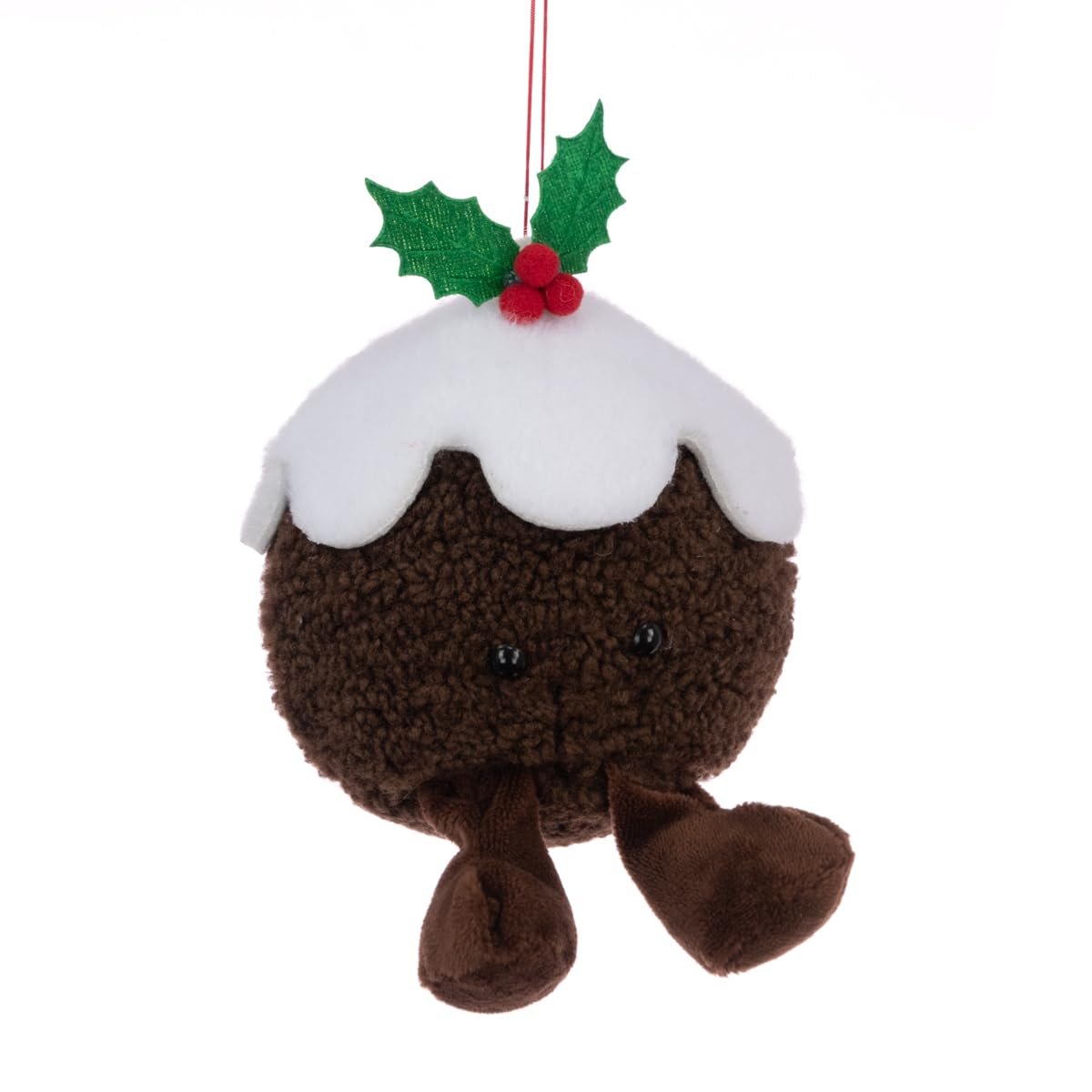 Festive Christmas Pudding Tree Decoration Hanging Bauble Traditional Holiday Decor Gift Xmas Plush Ornament Icing, Holly, Berries & Dangly Legs - Hats By Cressida