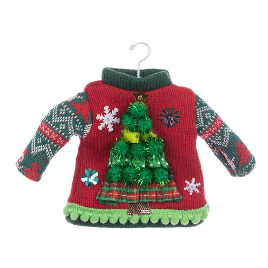 Festive Red & Green Knit Crochet Elf Jumper Christmas Tree Decoration Hanging Ornament Bauble Traditional Holiday Decor Kids Gift Xmas Trendy - Hats By Cressida