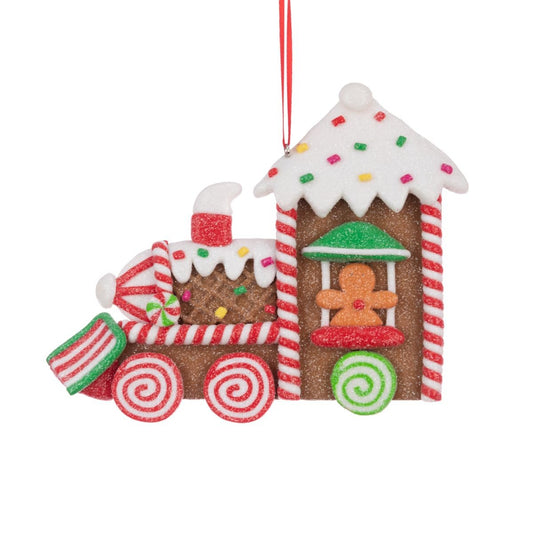 Gingerbread Train Christmas Hanging Tree Decoration 12cm Clay dough Christmas Tree Decoration Hanging Ornament Bauble Traditional Holiday Decor Gift Xmas Trendy - Hats By Cressida