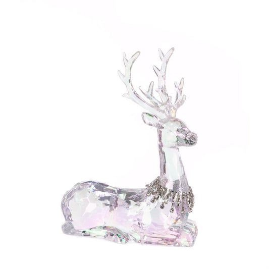 Glamour Girlz Festive Large Iridescent Acrylic Sitting Reindeer Stag Christmas Ornament Figurine Tabletop Holiday Decor Standing or Sitting - Hats By Cressida