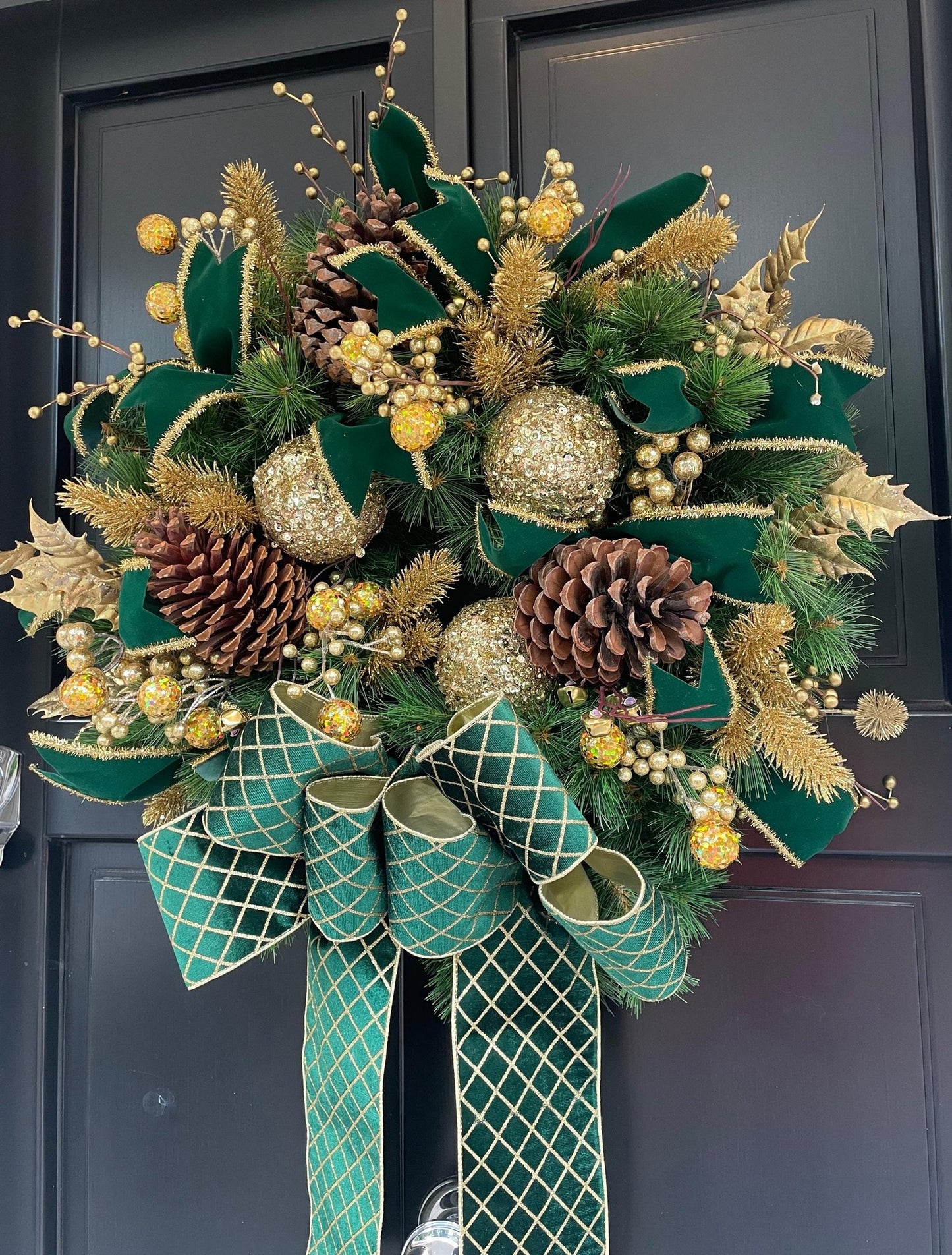 Green Gold XL Christmas Front Door Wreath Traditional Elegant Porch Holiday House Home Decor Decoration Glam Winter Swag Designer Unique - Hats By Cressida