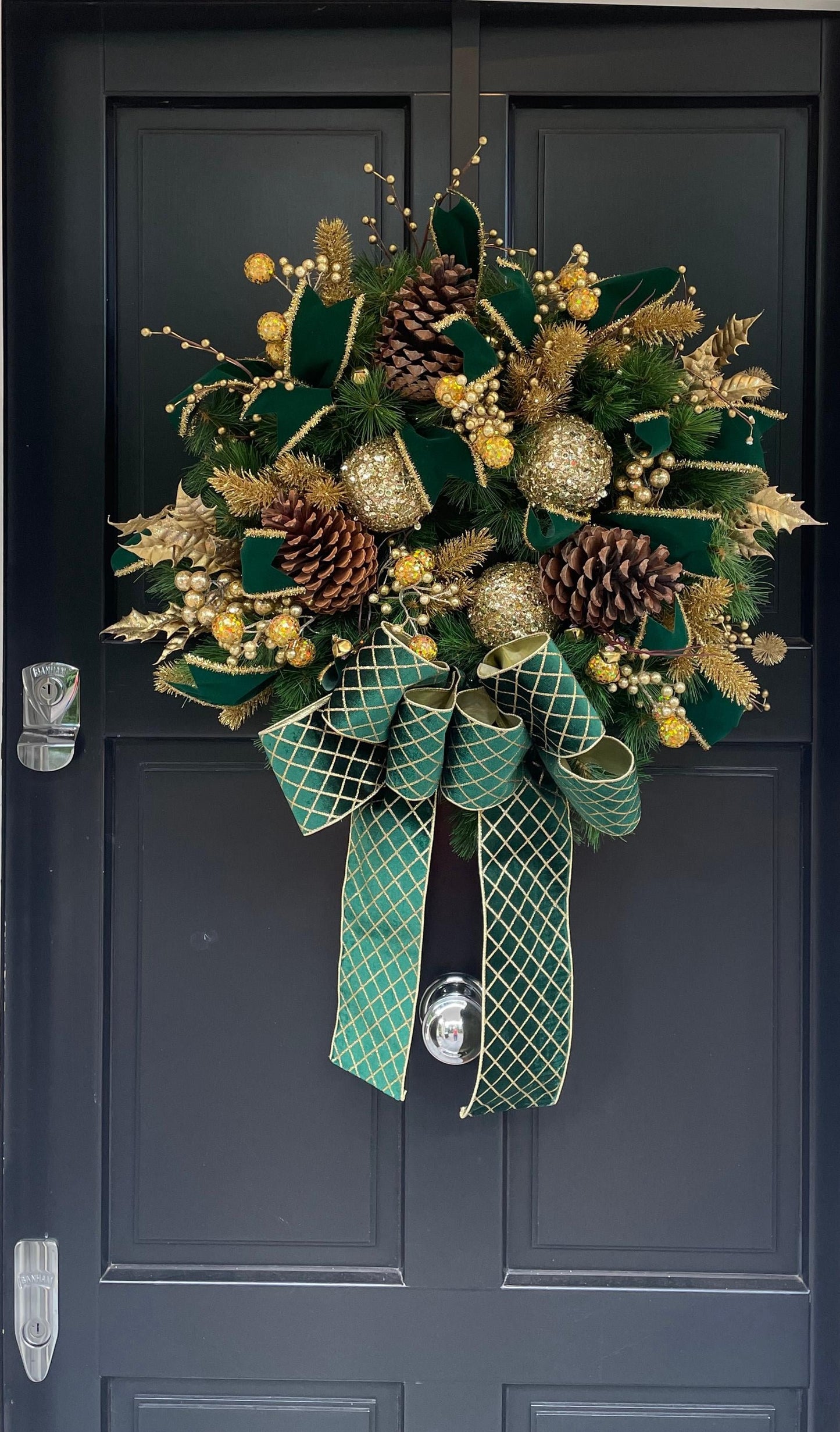 Green Gold XL Christmas Front Door Wreath Traditional Elegant Porch Holiday House Home Decor Decoration Glam Winter Swag Designer Unique - Hats By Cressida