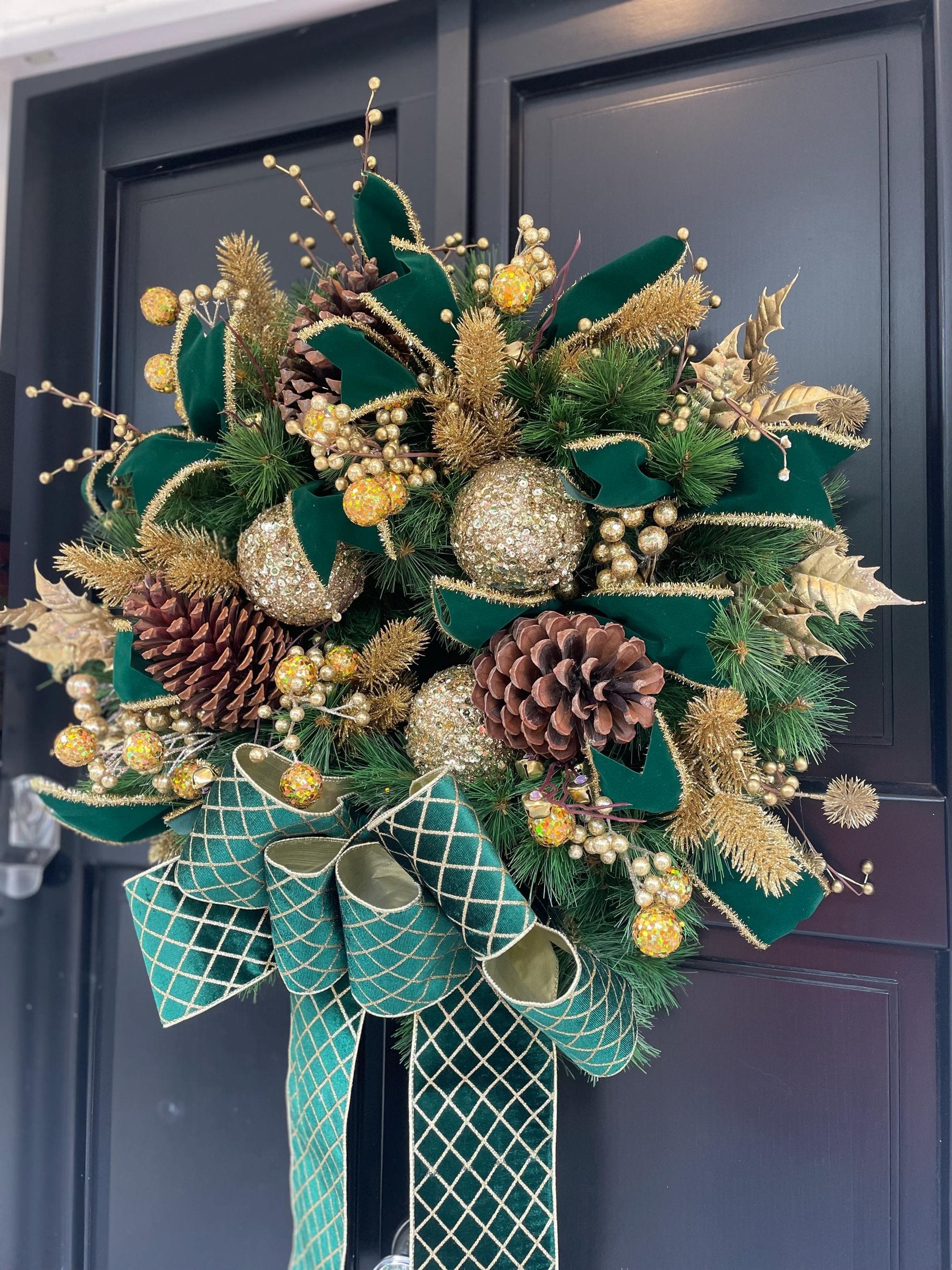 Green Gold XL Christmas Front Door Wreath Traditional Elegant Porch Holiday House Home Decor Decoration Glam Winter Swag Designer Unique - Hats By Cressida