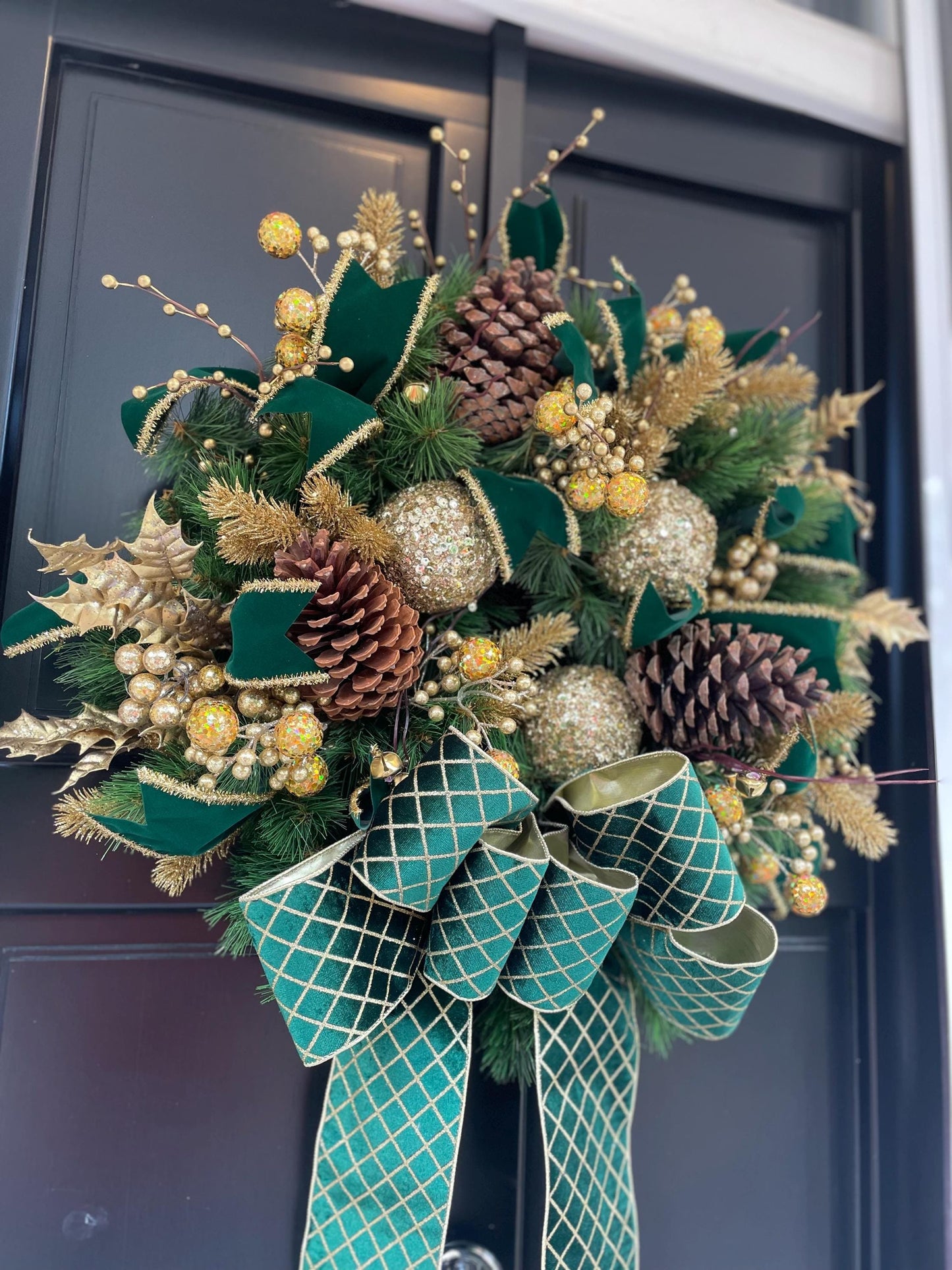 Green Gold XL Christmas Front Door Wreath Traditional Elegant Porch Holiday House Home Decor Decoration Glam Winter Swag Designer Unique - Hats By Cressida