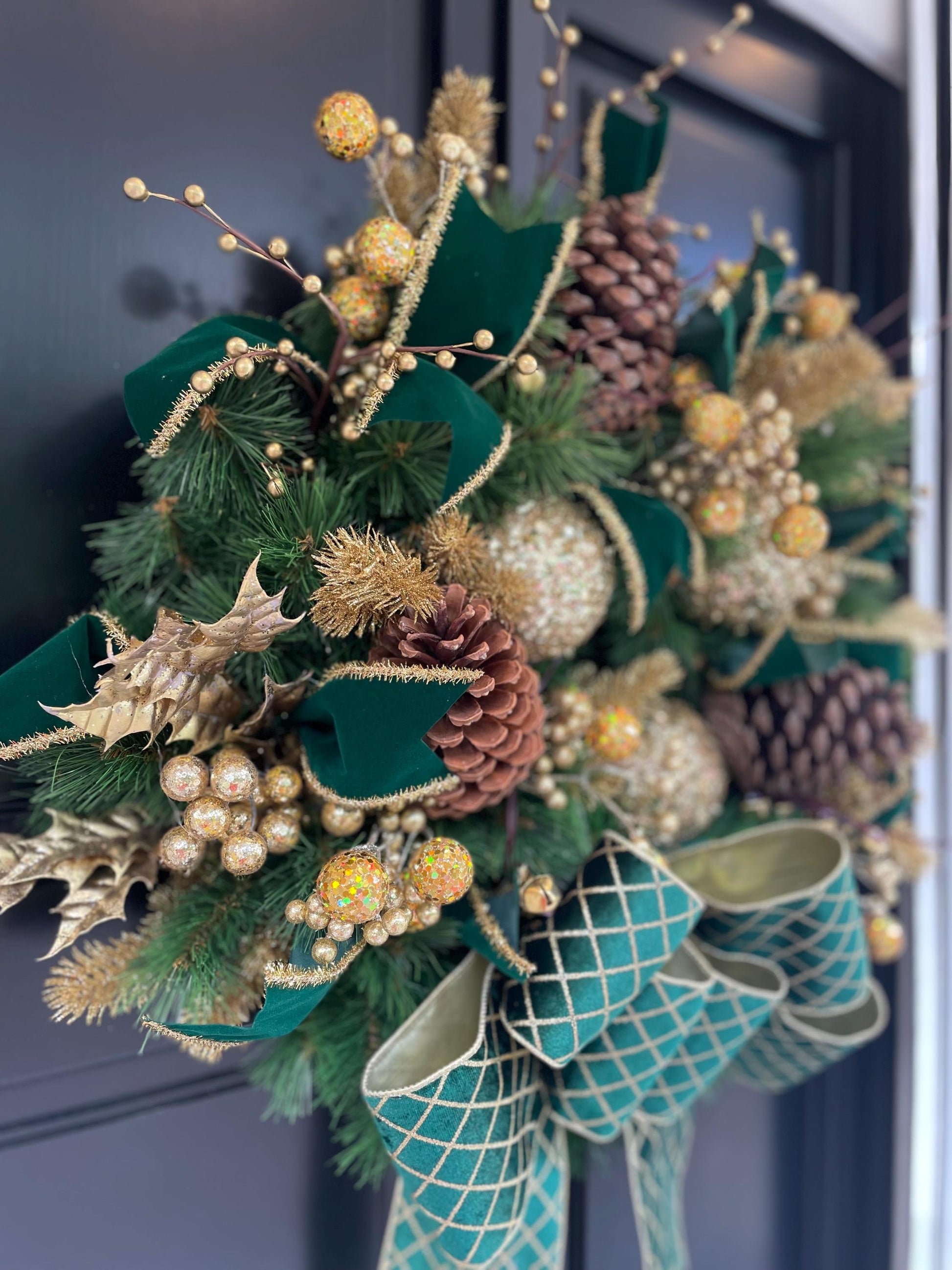 Green Gold XL Christmas Front Door Wreath Traditional Elegant Porch Holiday House Home Decor Decoration Glam Winter Swag Designer Unique - Hats By Cressida