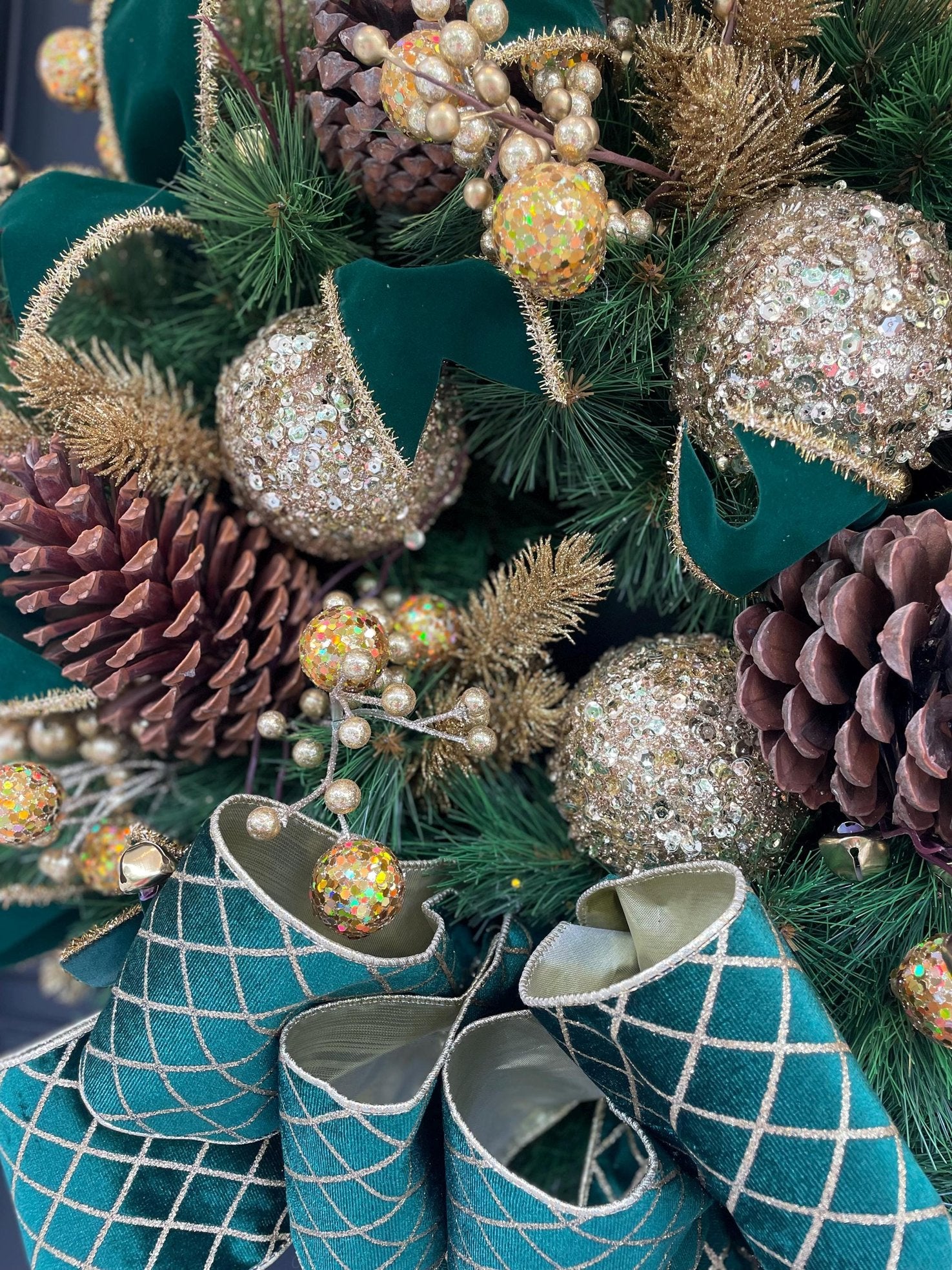 Green Gold XL Christmas Front Door Wreath Traditional Elegant Porch Holiday House Home Decor Decoration Glam Winter Swag Designer Unique - Hats By Cressida