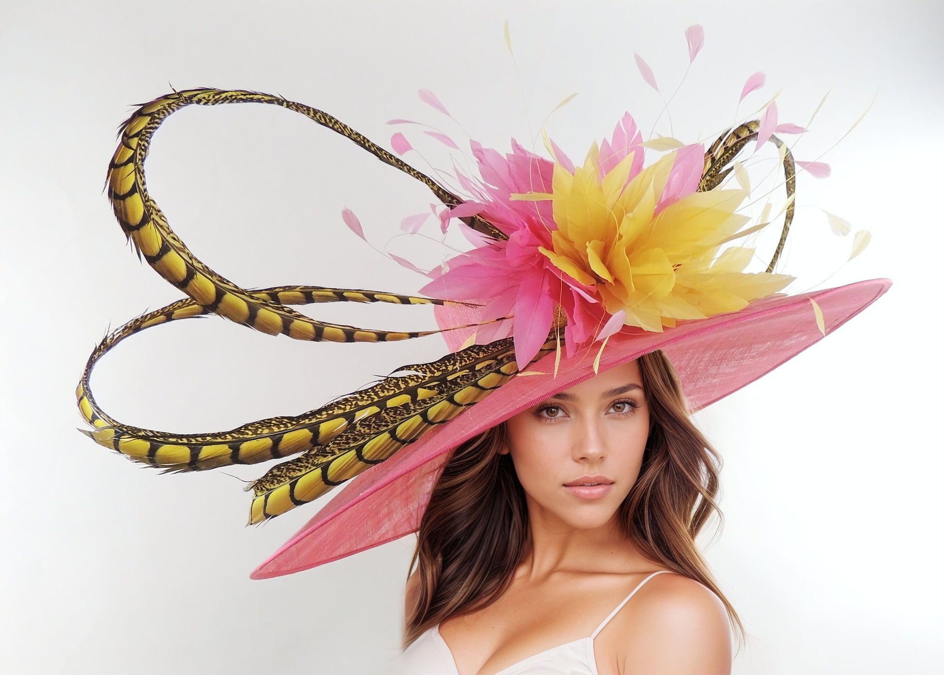 Imka Large Pheasant Feather Royal Ascot Hat Many Colours - Hats By Cressida