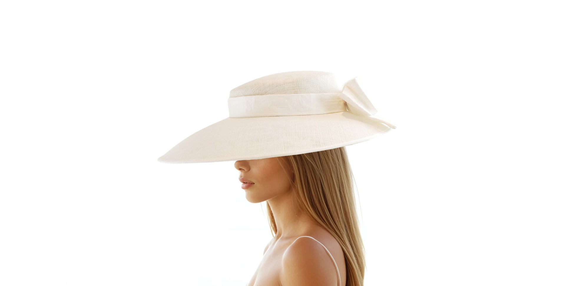 Ingrid White & Ivory Silk Bow Bridal Boater Hat Headpiece Hair Accessory - Hats By Cressida