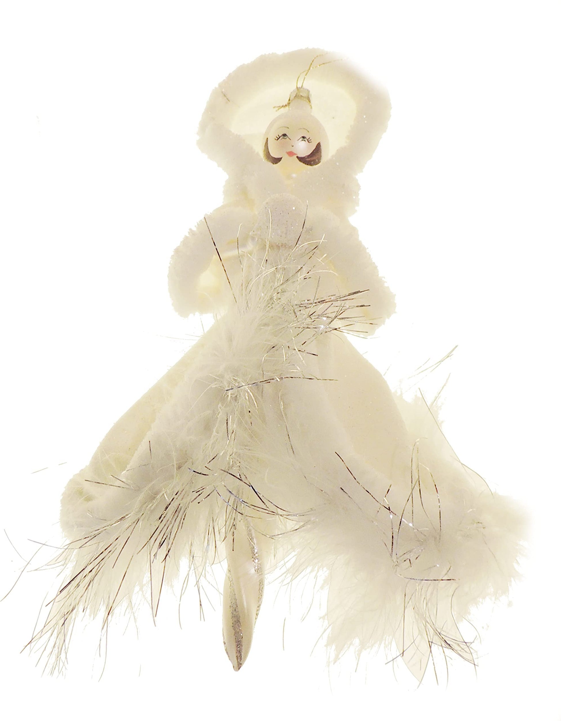 Italian Large Hand Blown Glass Keepsake Christmas Tree Ornament Bauble White Snow Queen Fairy Dress - Hats By Cressida
