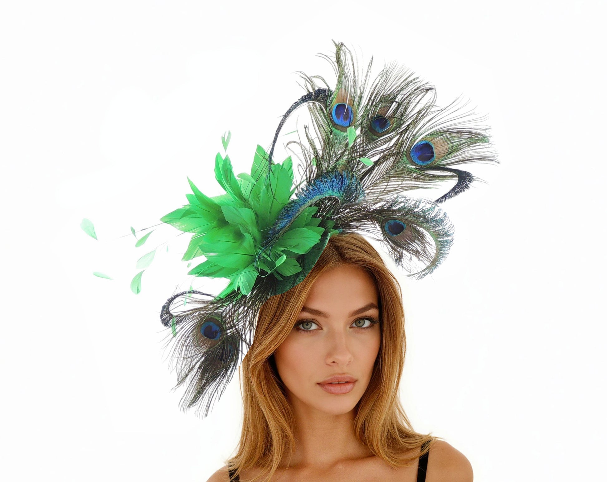 Jahlia Large Teal Peacock Kentucky Derby Fascinator Hat - Hats By Cressida