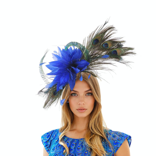 Jahlia Large Teal Peacock Kentucky Derby Fascinator Hat - Hats By Cressida