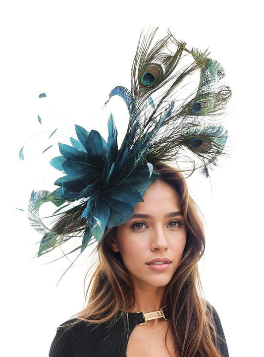 Jahlia Large Teal Peacock Kentucky Derby Fascinator Hat