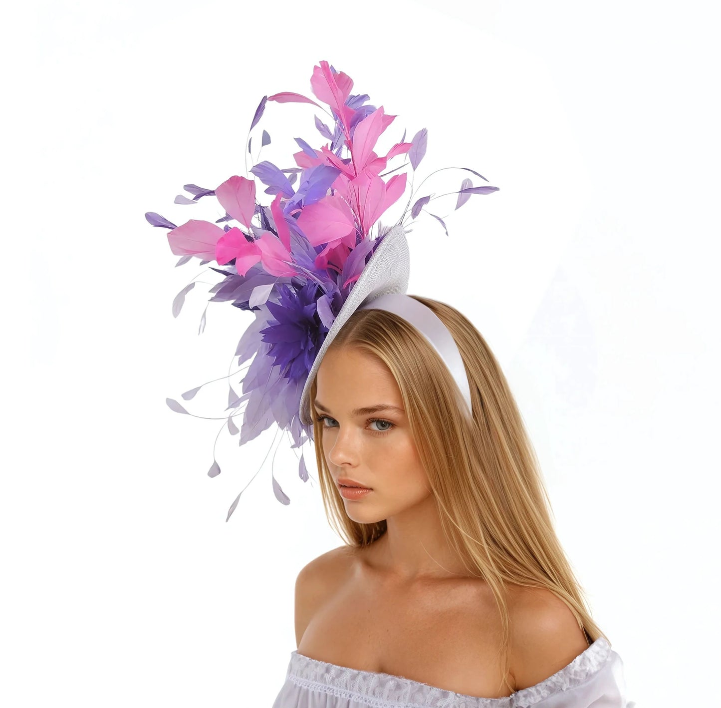 💜 Kami – Extra Large Feather Statement Derby & Ascot Fascinator - Hats By Cressida